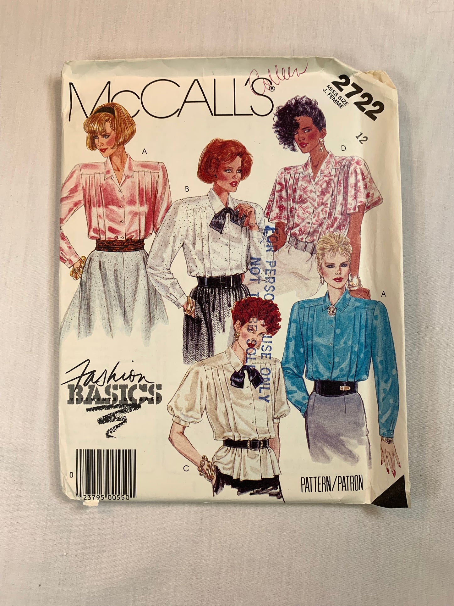 Mccall's Misses' Blouse, Tie, Size 12, Uncut, Vintage 1986