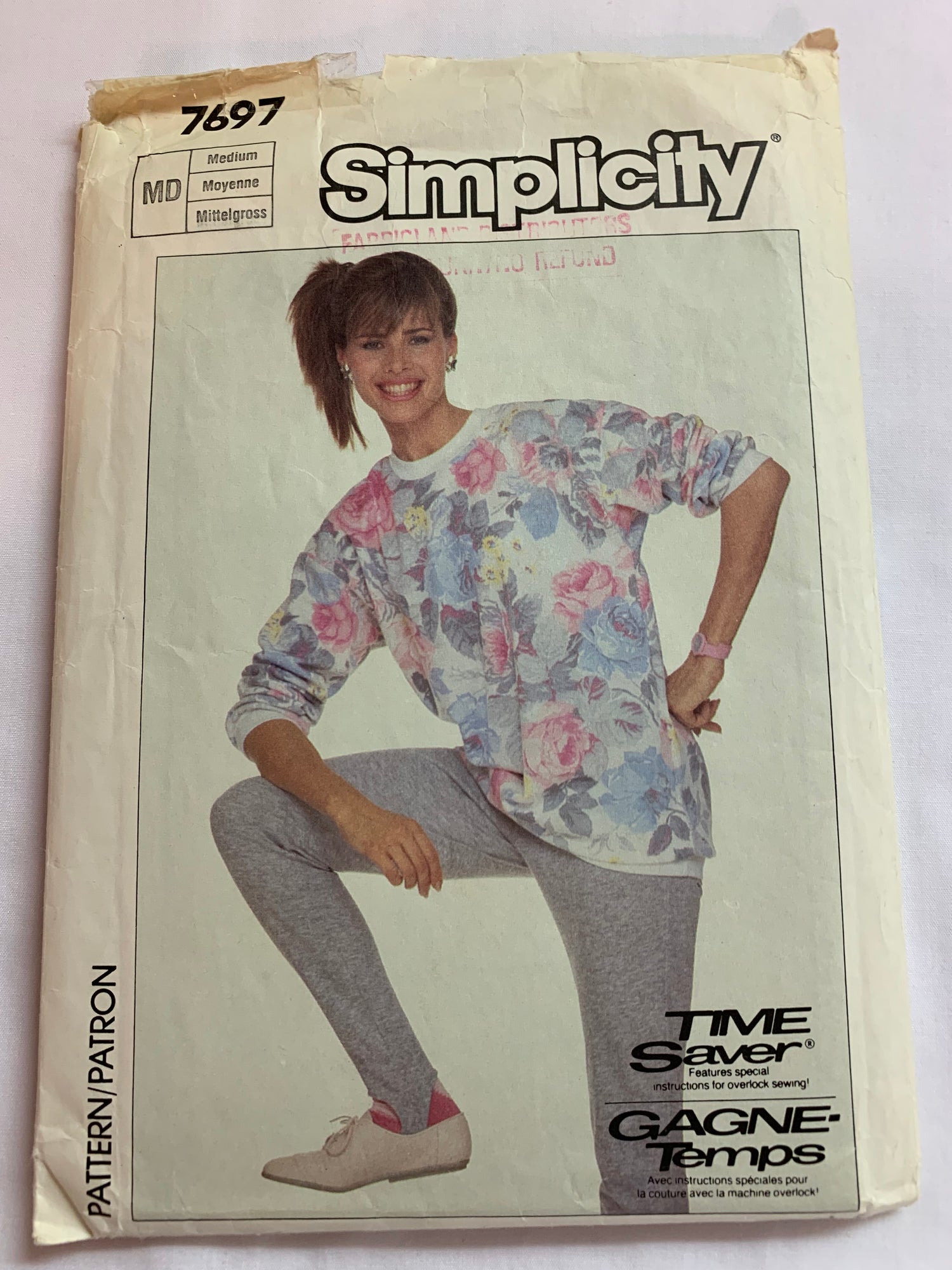Simplicity Sewing Pattern 7697 Misses' Tunic, Top, Pull-On Stirrup Pants, Stretch Knits, Loose-Fitting, Long Sleeves, Elastic Waist, Size 14-16, Cut, Vintage 1986