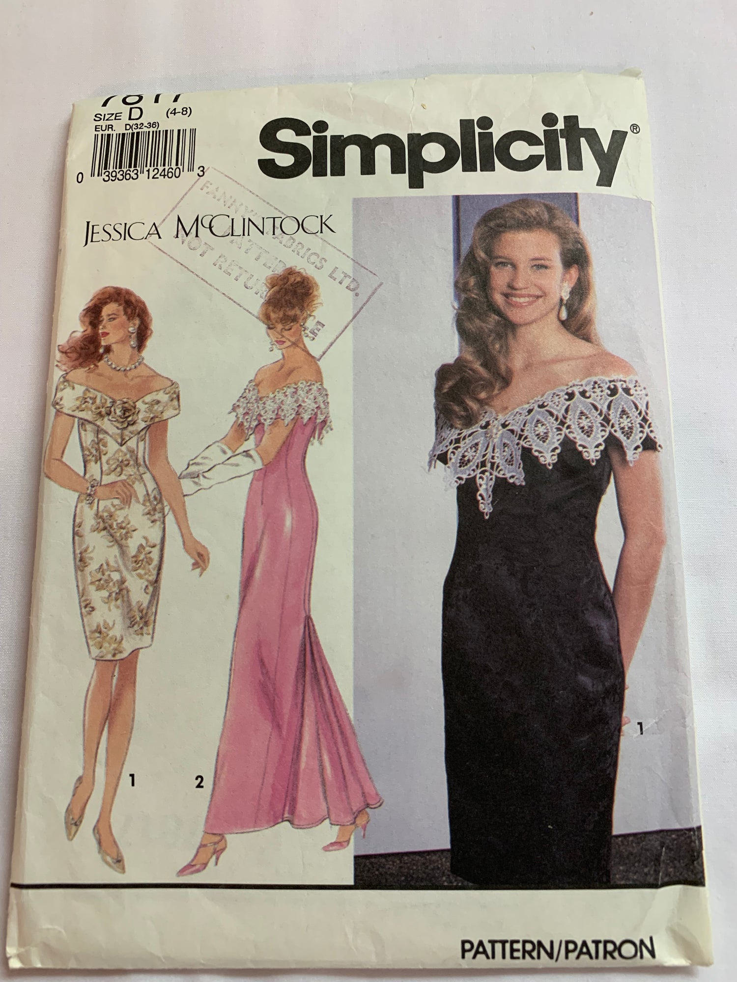 Simplicity Sewing Pattern Jessica McClintock 7817 Misses'/Misses' Petite Lined Dress, Two Lengths, Fitted, Shoulder Collar, Zipper Back, Size 4-6, Cut, Vintage 1992