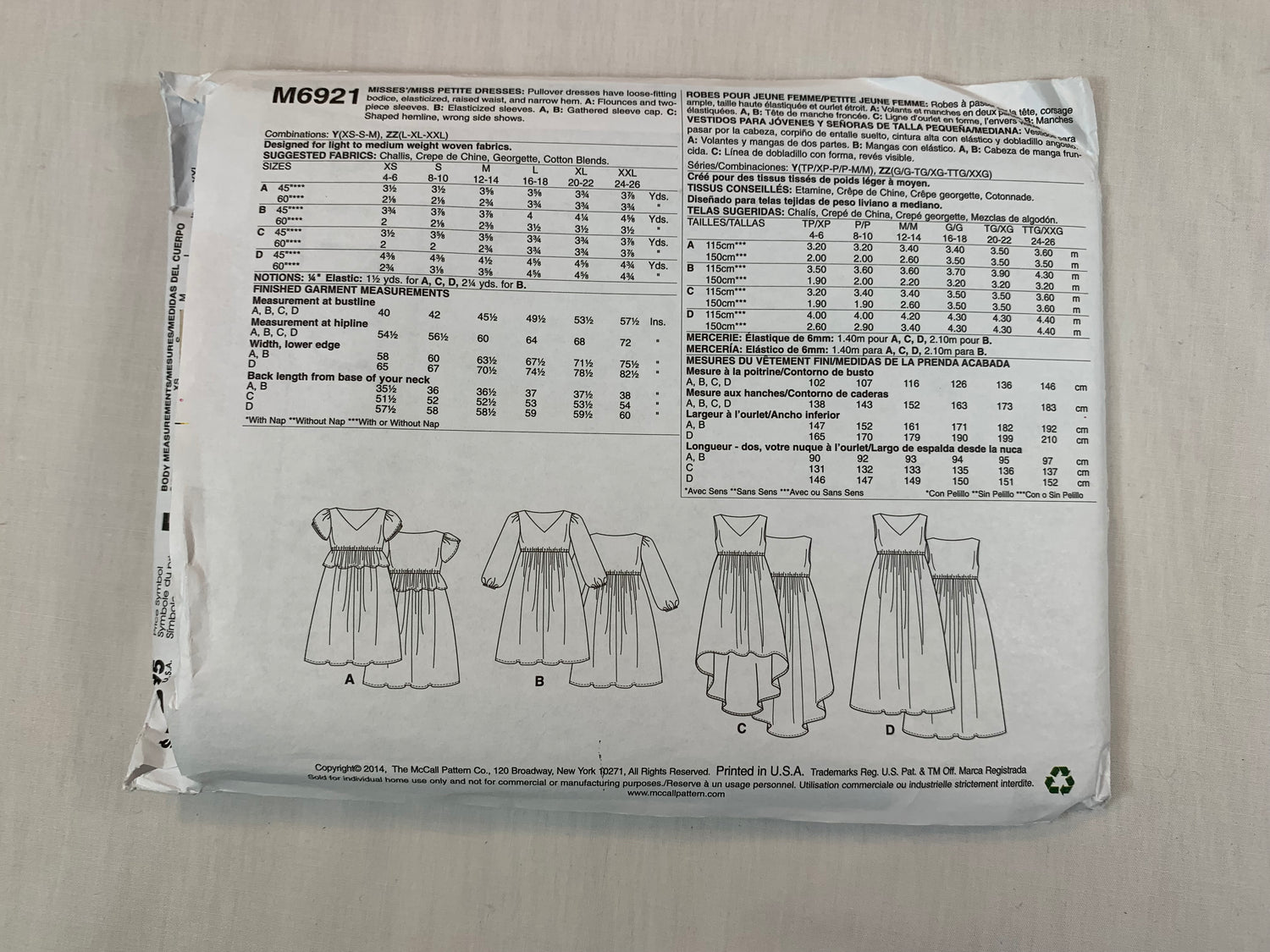 McCall's M6921 Misses'/Miss Petite Dresses, Size 4-14, Uncut, 2014