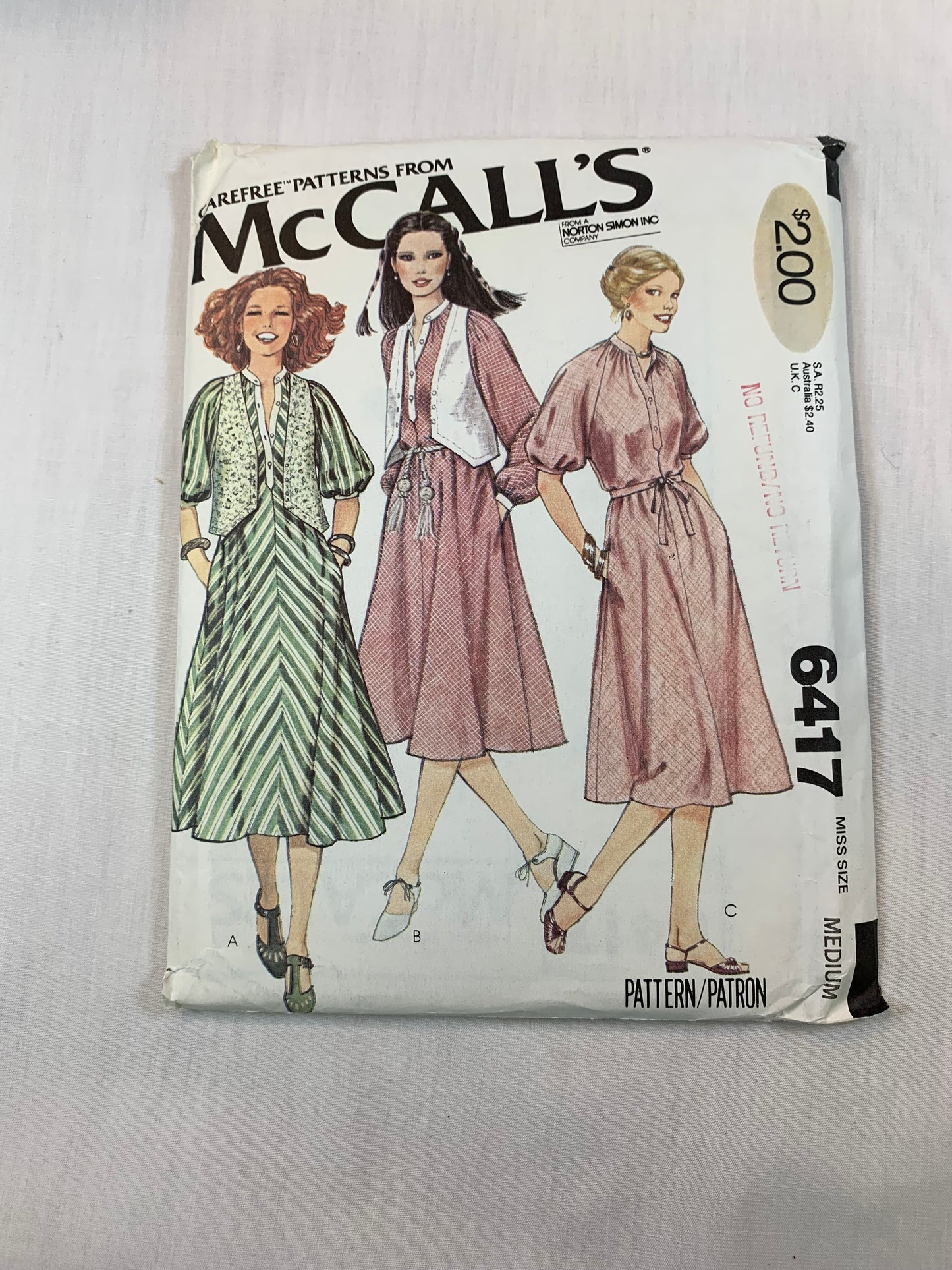 McCall's 6417 Misses' Dress, Vest, Size 14-16, Uncut, Vintage 1978
