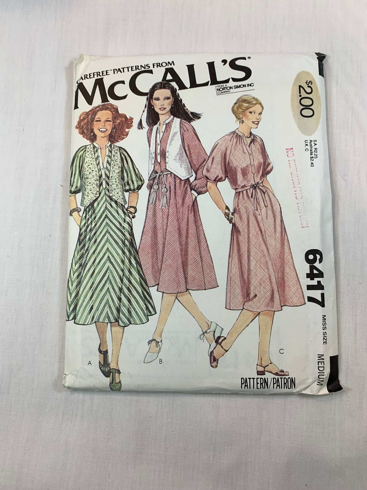 McCall's 6417 Misses' Dress, Vest, Size 14-16, Uncut, Vintage 1978