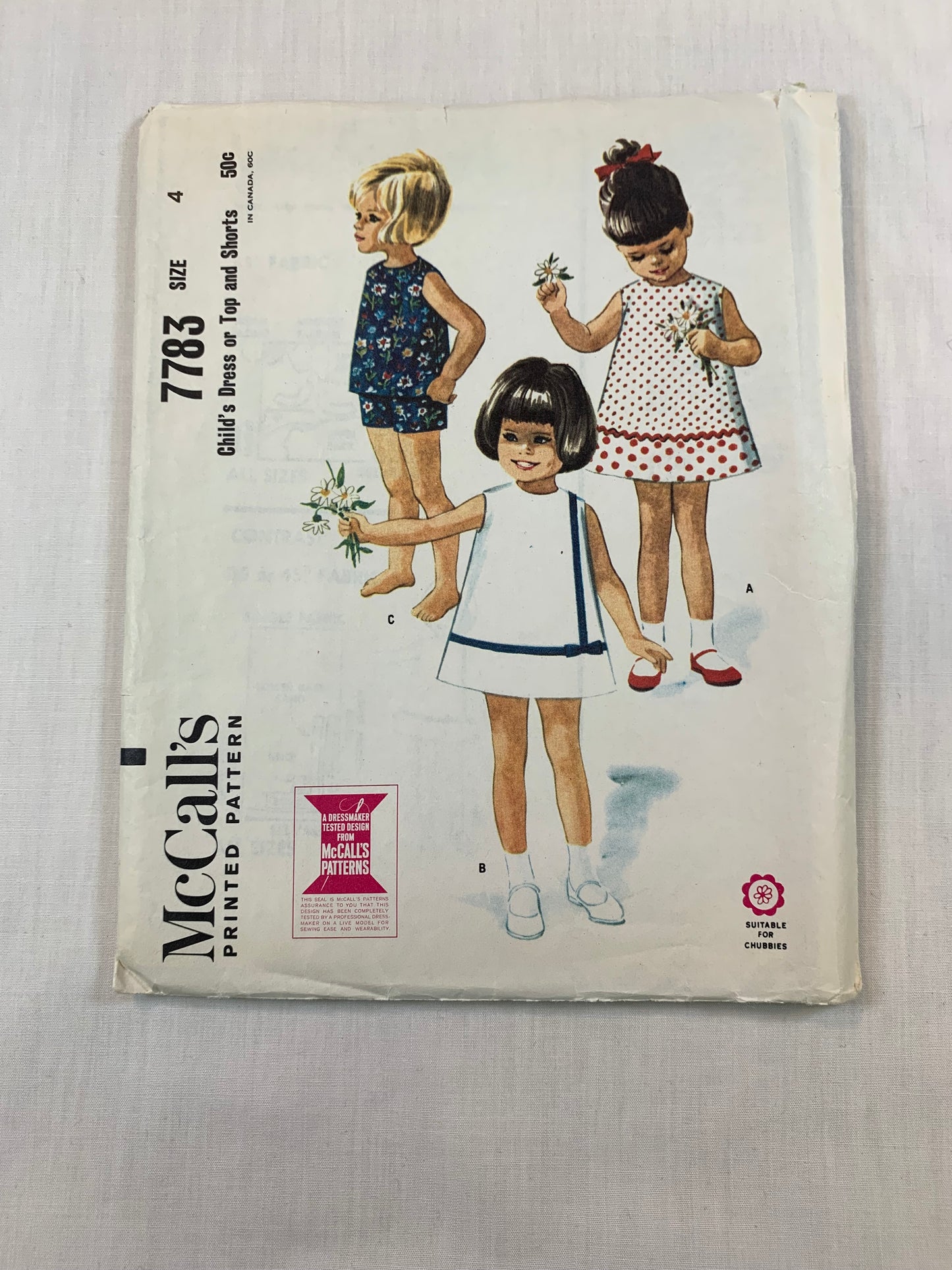 McCall's 7783 Girls' Dress, Tops, Shorts,, Size 5, Cut, Vintage 1965