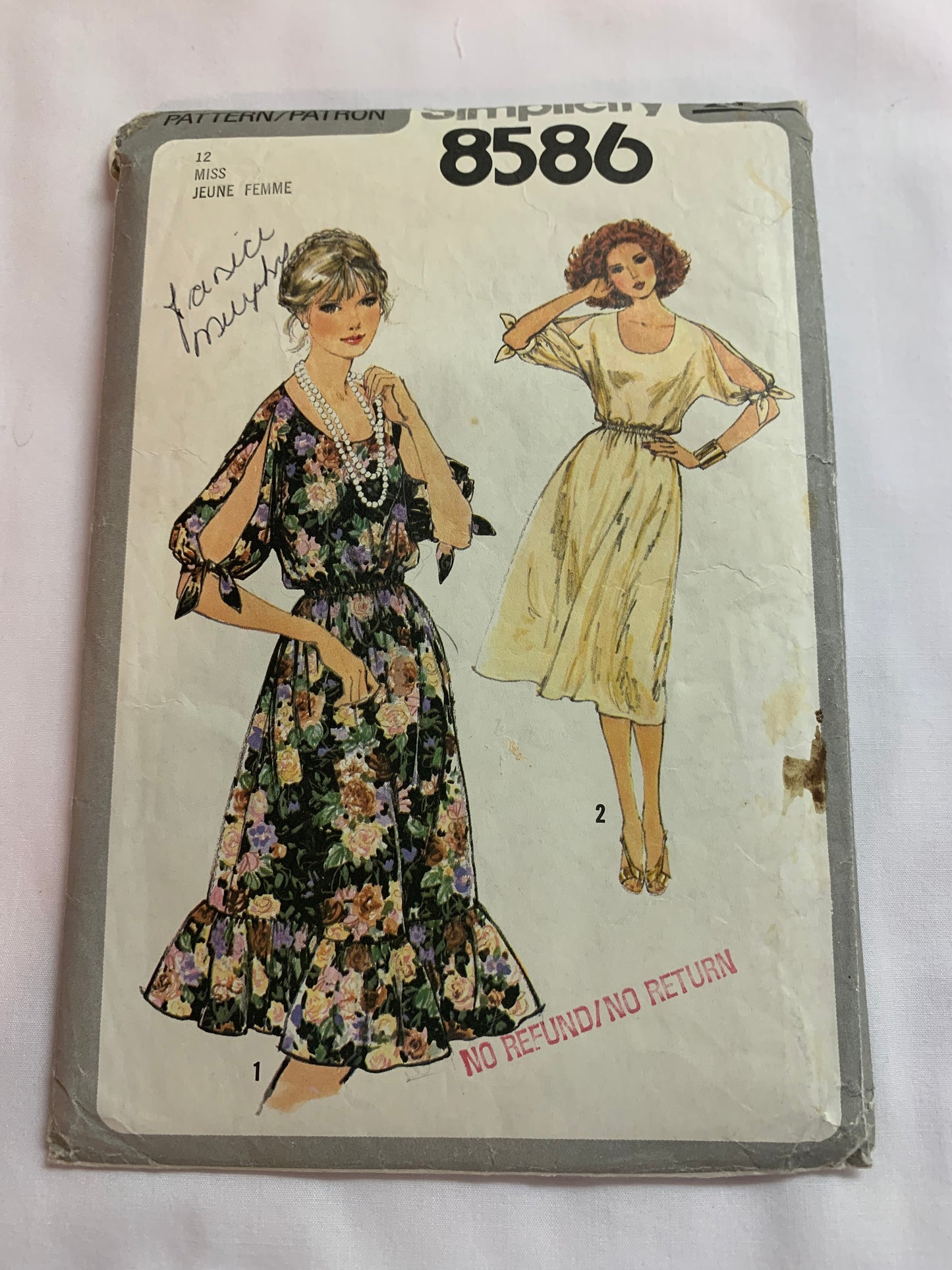 Simplicity Sewing Pattern 8586 Misses' Dresses, Pullover, Kimono Sleeves, Rufles, Elastic Waist, Size 12, Cut, Vintage 1978