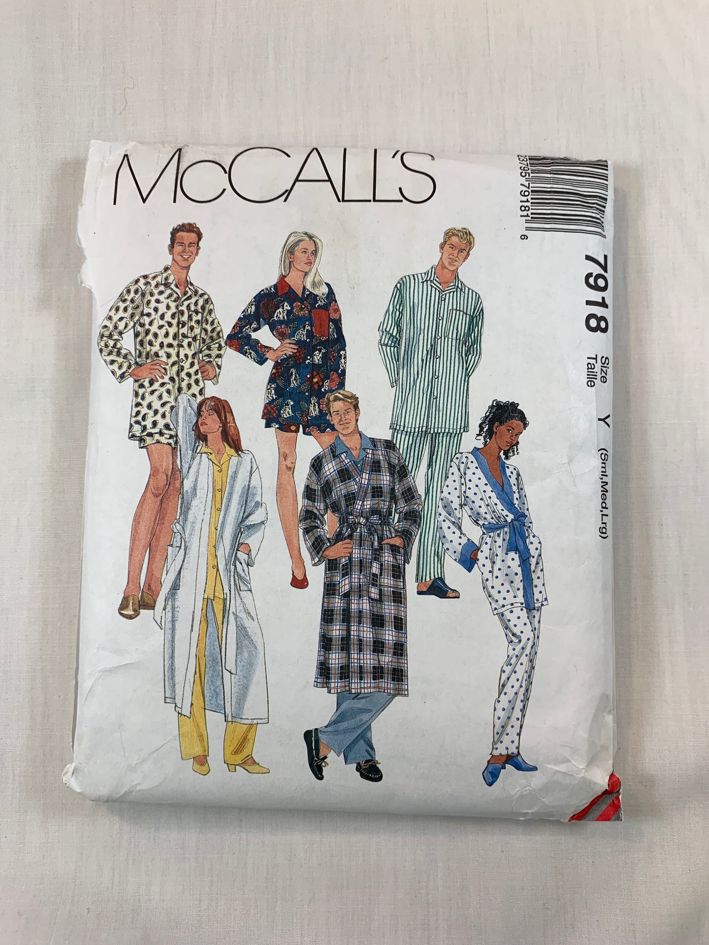 McCall's 7918 Misses', Men's Nightshirt, Pajamas, Robe, Pants, Shorts, Top, Size 31-40, Cut, Vintage 1995