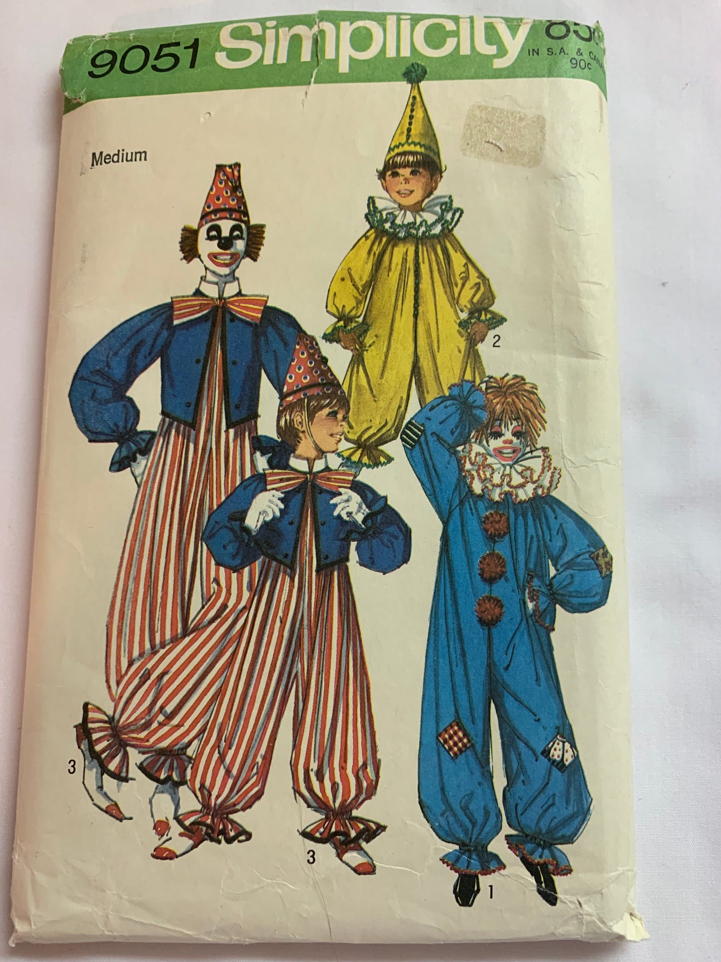 Simplicity Sewing Pattern 9051 Adult Costumes, Halloween, Clown, Ruffle, Bow, Hat, Long Raglan Sleeves, Size 36-38, Cut, Vintage 1979