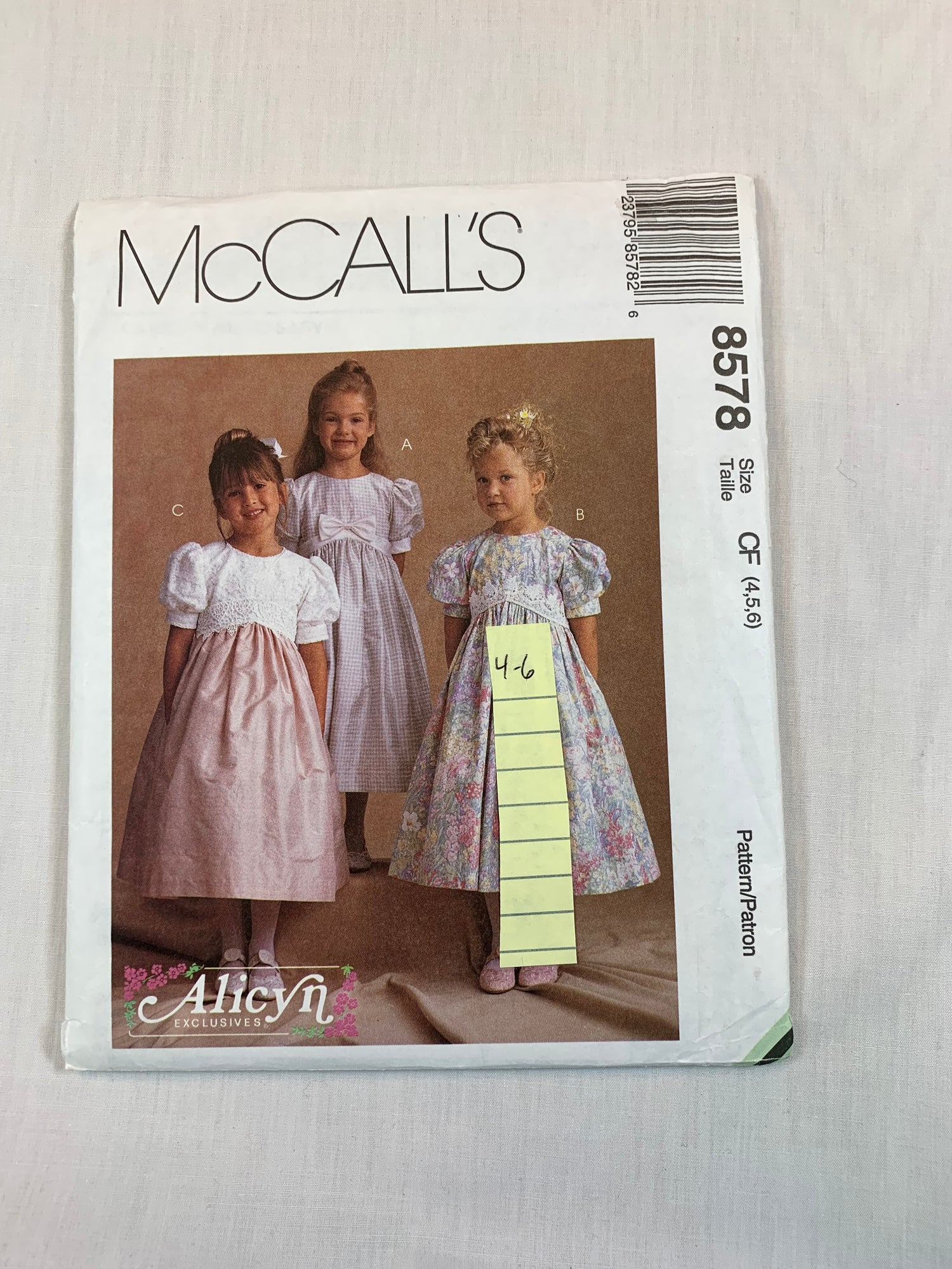 McCall's 8578 Girls' Dress, Size 4-6, Cut, Vintage 1996