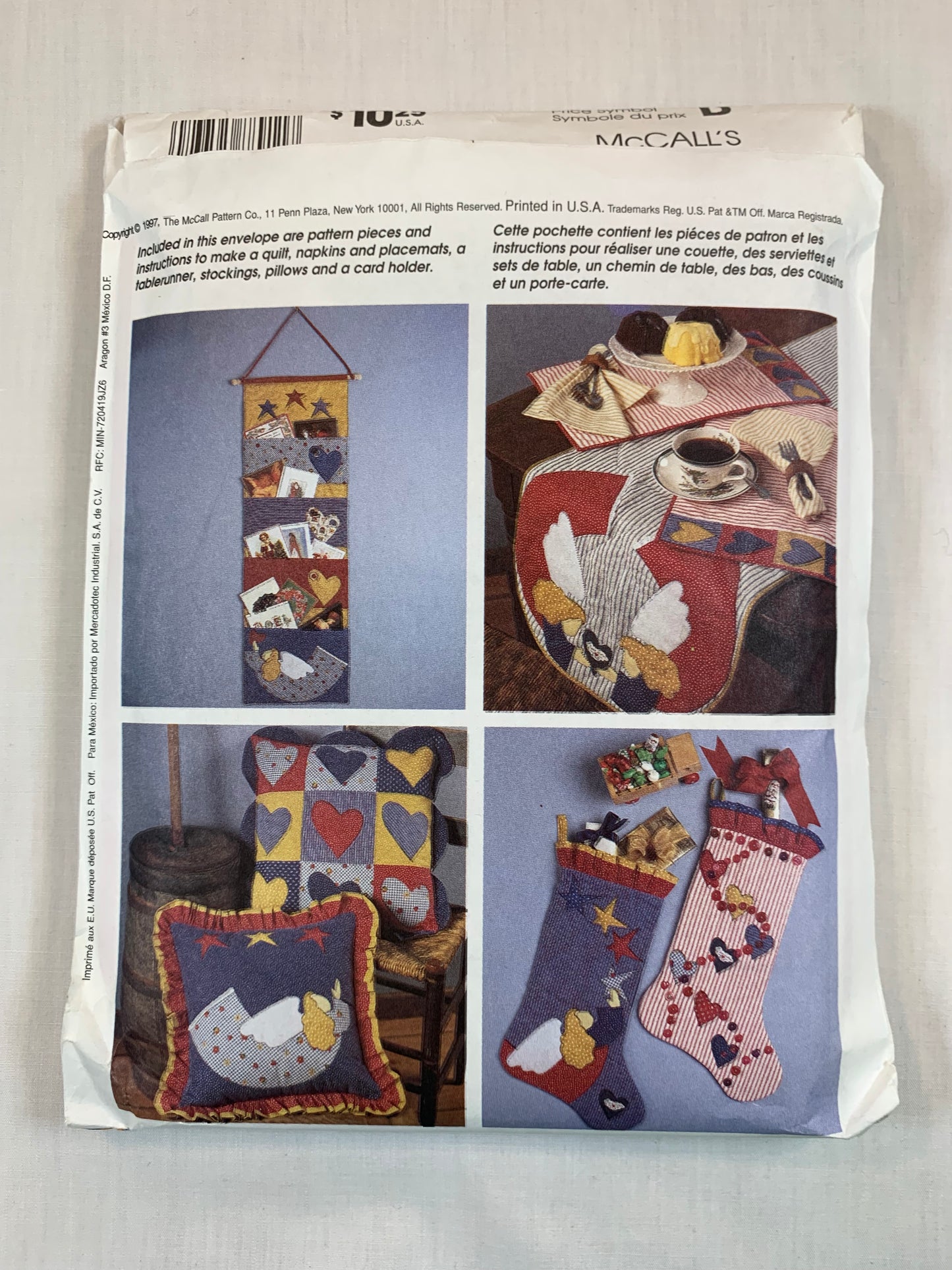 McCall's 8891 Crafts, Quilt, Napkins, Placemats, Tablerunner, Stockings, Card Holder, Uncut, Vintage 1997
