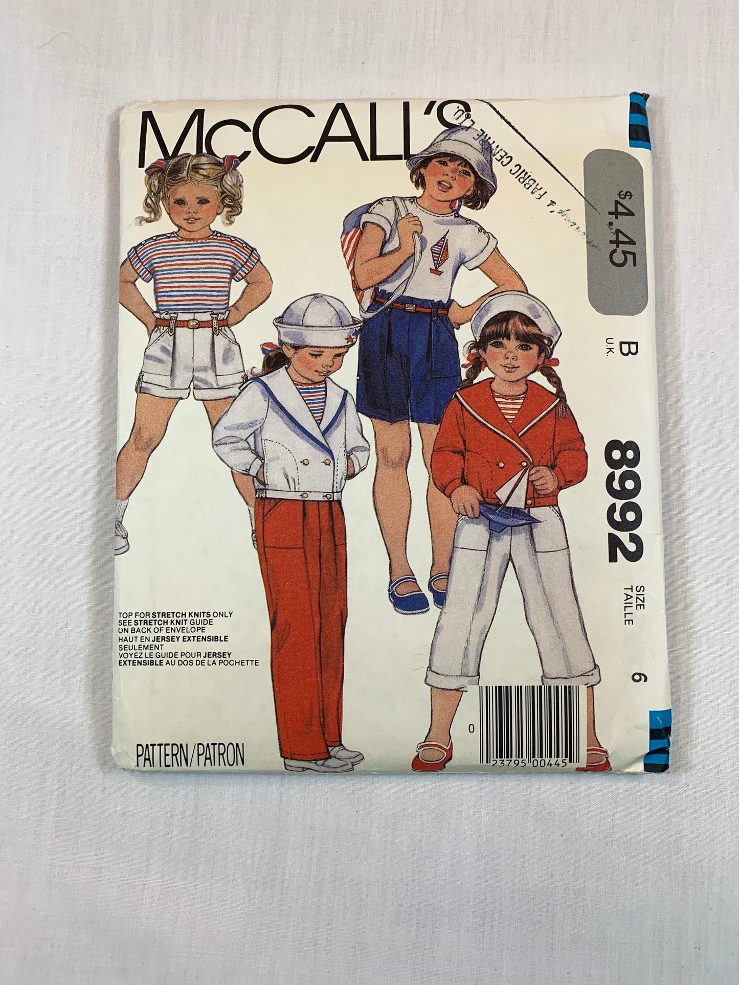 McCall's 8992 Girls' Jacket, Tops, Pants, Shorts, Size 6, Cut, Vintage 1984