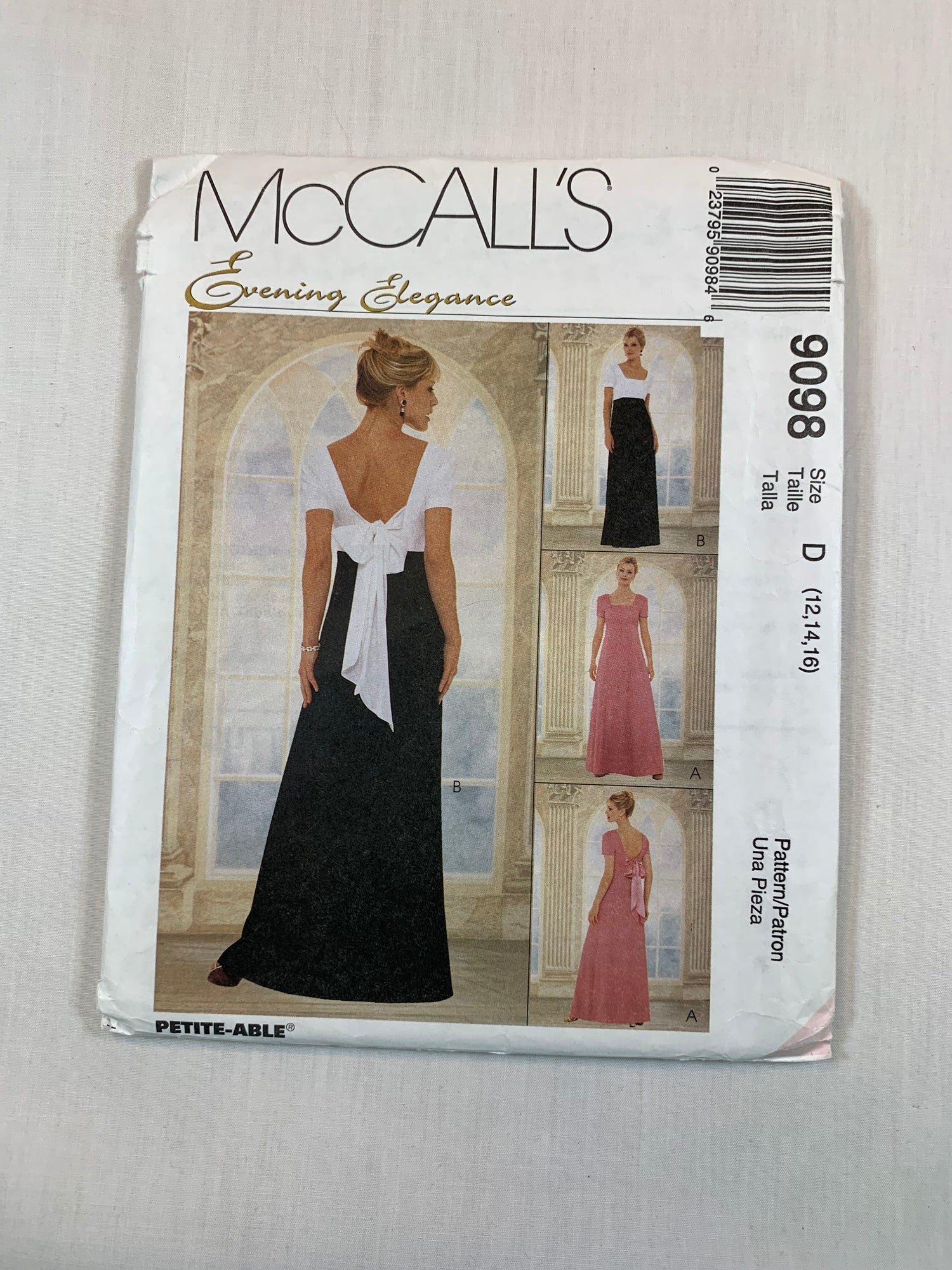 McCall's 9098 Misses' Lined Dress, Size 12-16, Cut, Vintage 1997