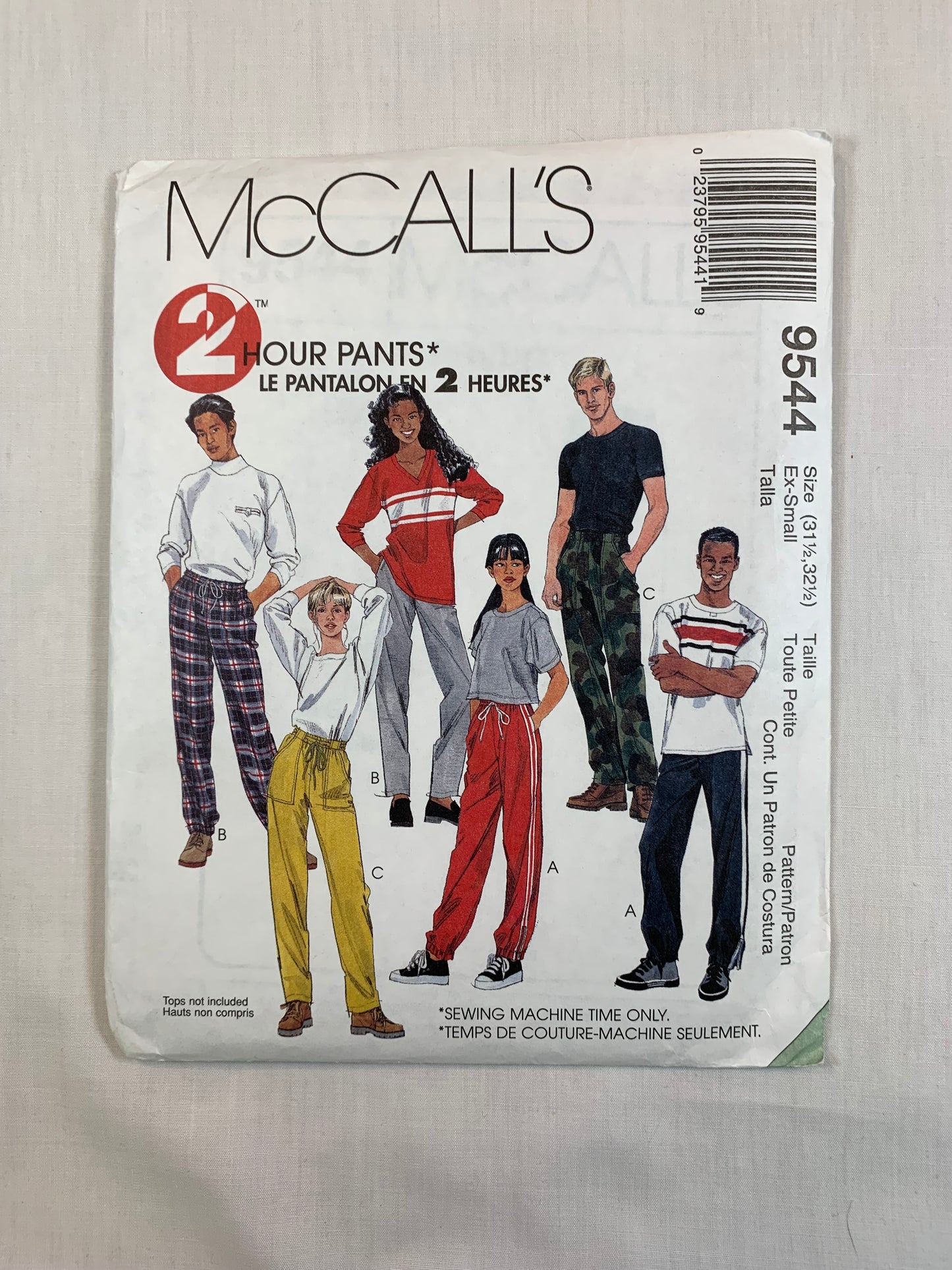 McCall's 9544 Misses' Men's, Pants, Size 31-32, Uncut, Vintage 1998
