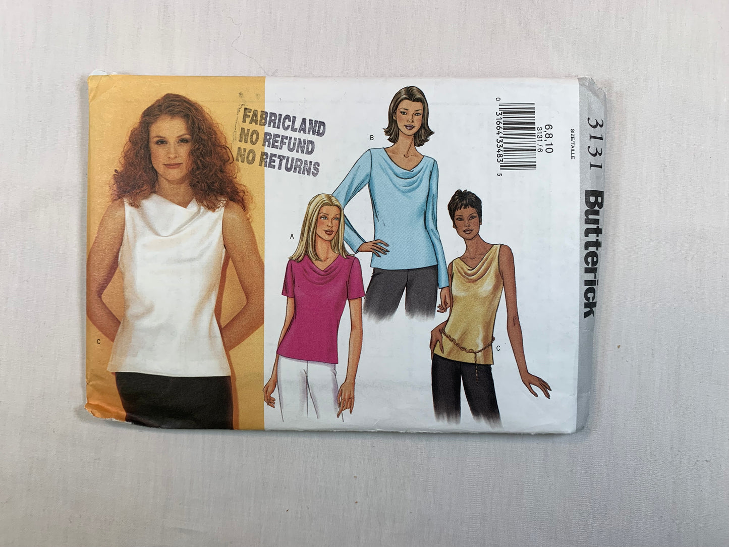 Butterick Sewing Pattern 3131 Misses' Blouse, 3 Variations, Long/Short Sleeves, Sleeveless, Pullover, Size 6-10, Uncut, 2001