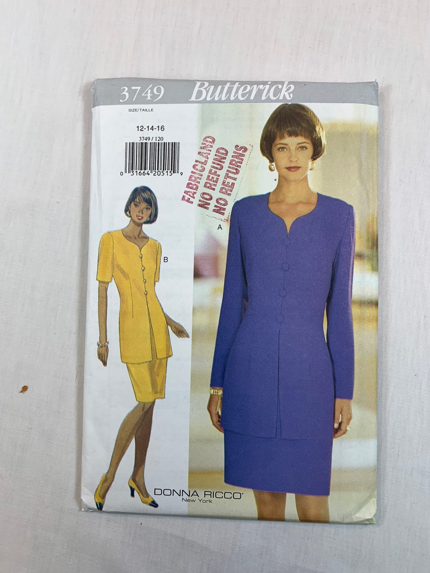 Butterick Sewing Pattern 3749 Misses' Dress, Skirt, Top, Loose-Fitting, Shoulder Pads, Size 12-16, Uncut, Vintage 1994