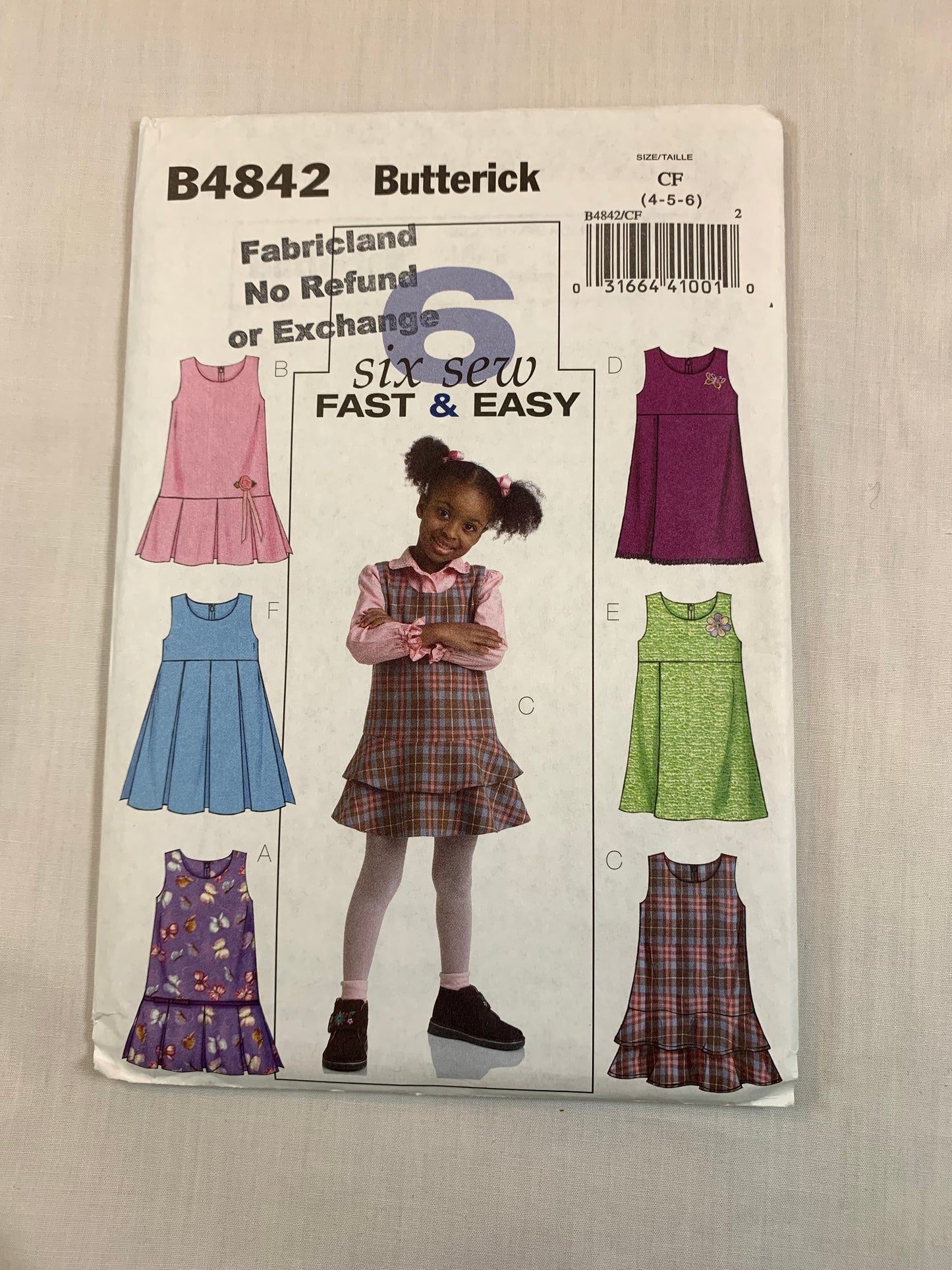 Butterick B4842 Toddlers' Girls' Jumpers, Size 4, Cut, 2006