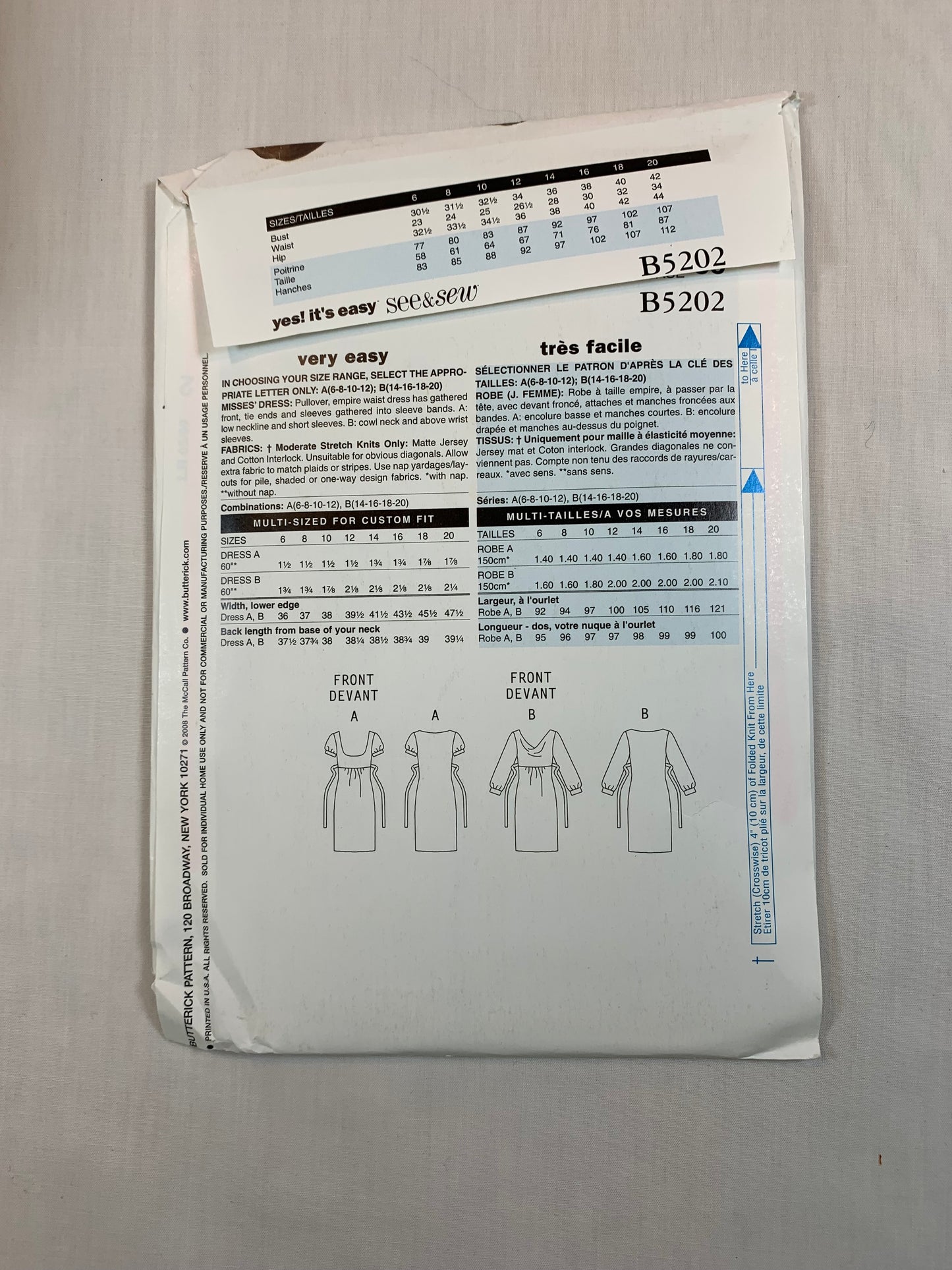 Butterick B5202 Misses' Dress, Size 6-12, Uncut, 2006