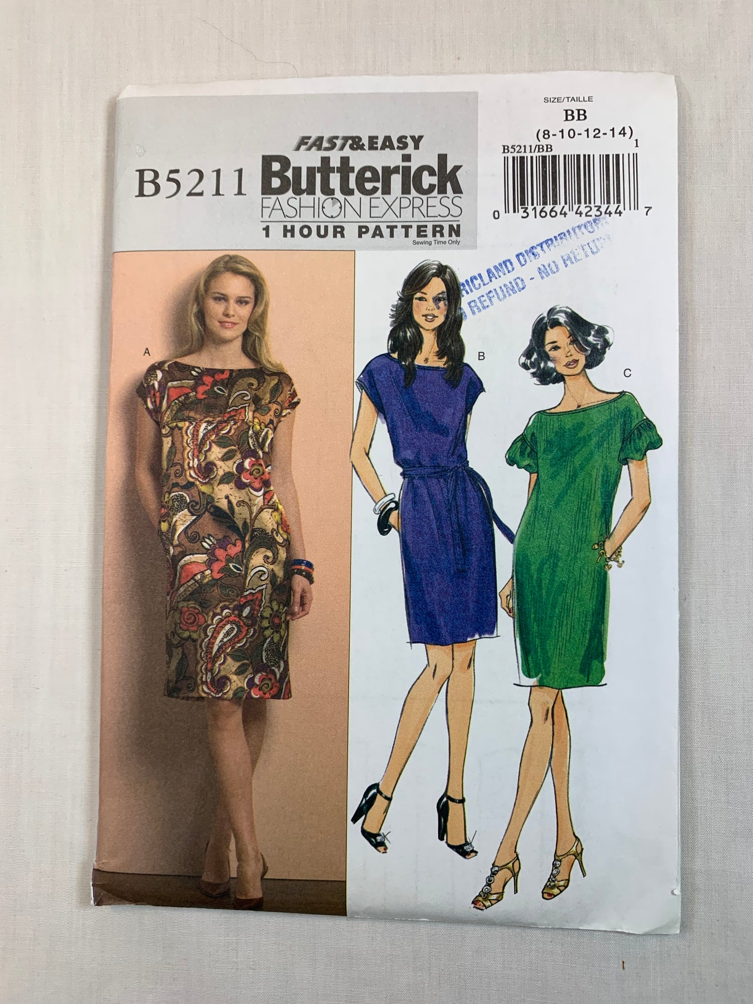 Butterick B5211 Misses' Dress, Belt, Size 8-14, Uncut, 2008