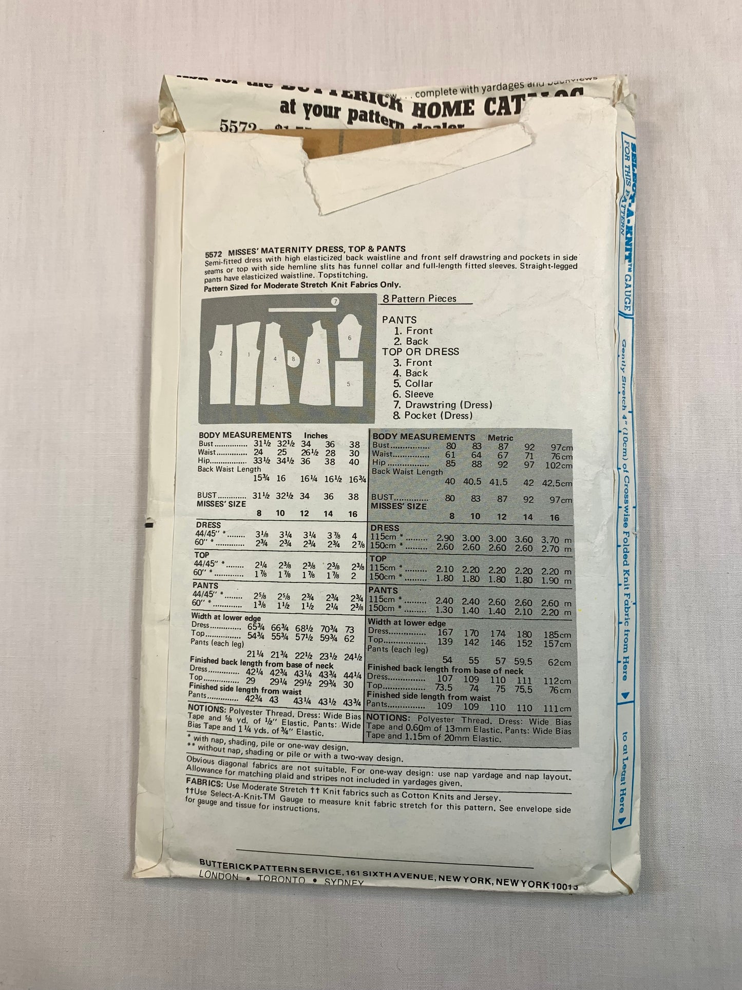 Butterick 5572 Misses' Maternity Dress, Top, Pants, Size 14, Uncut, Vintage 1986