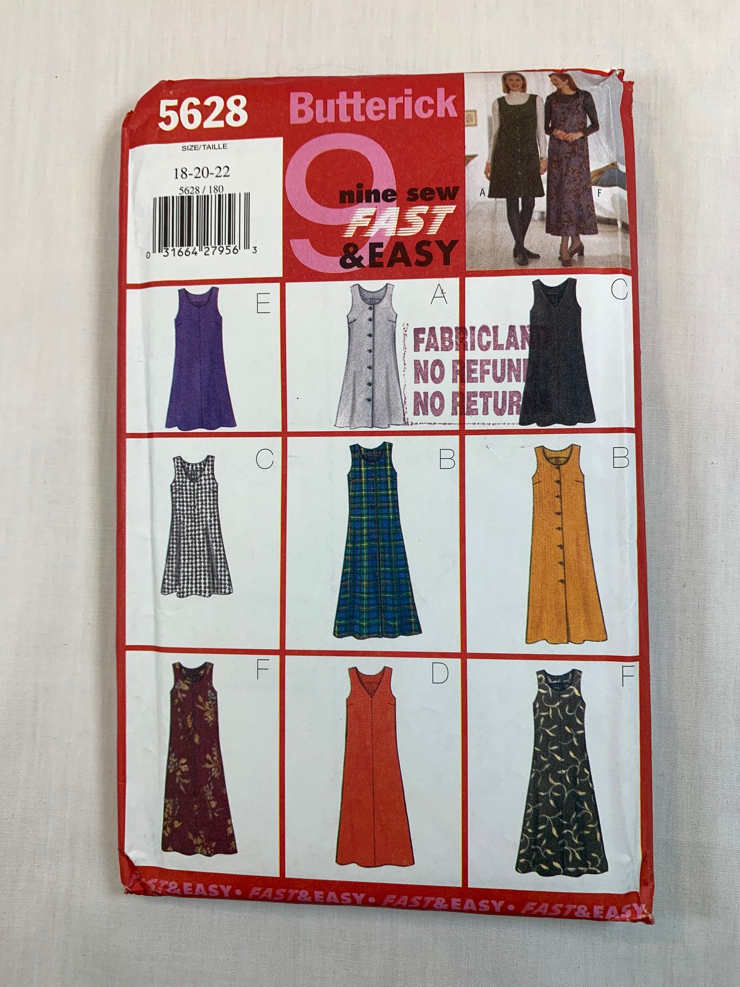 Butterick 5628 Misses' Petite, Jumper, Dress Size 18-22, Uncut, Vintage 1998