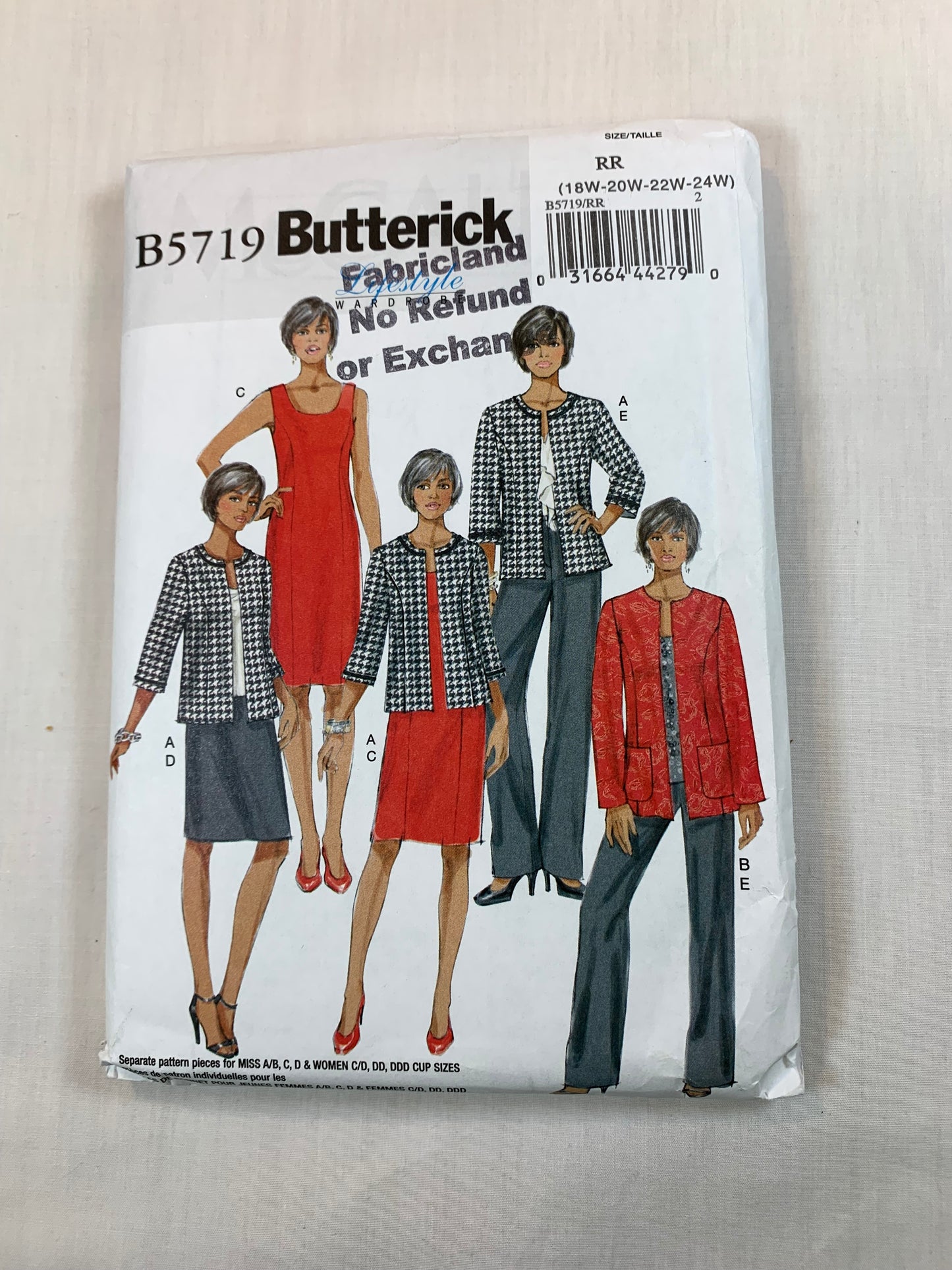Butterick B5719 Misses' Jacket, Dress, Skirt, Pants, Size 18W-24W, Uncut, 2011