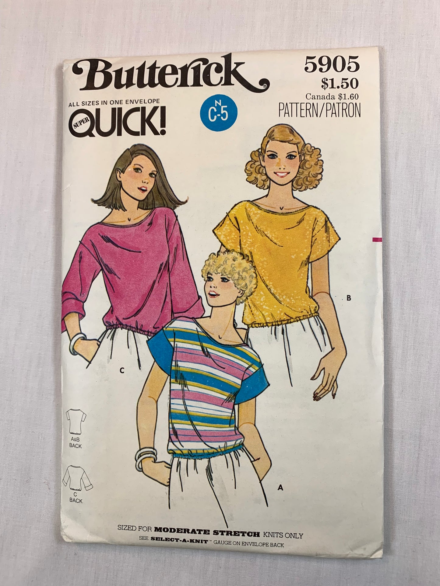 Butterick 5905 Misses' Tops, Size 15-17, Uncut, Vintage 1970