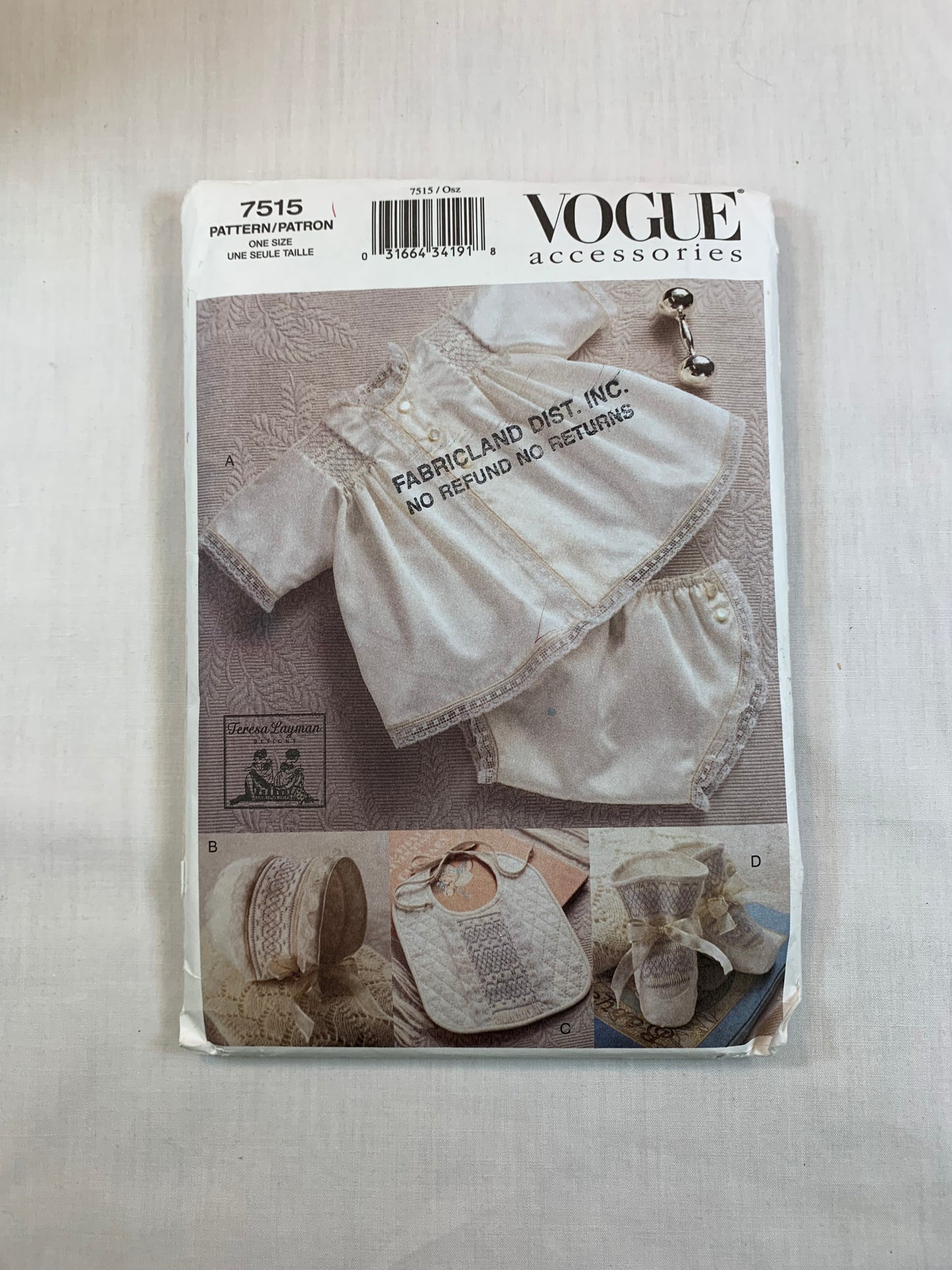 Vogue Infants' Smocked Heirloom Baby Clothes, Jacket, Diaper Cover, Bonnet, Bib, Booties, Size To 12 Pounds, Uncut, 2001