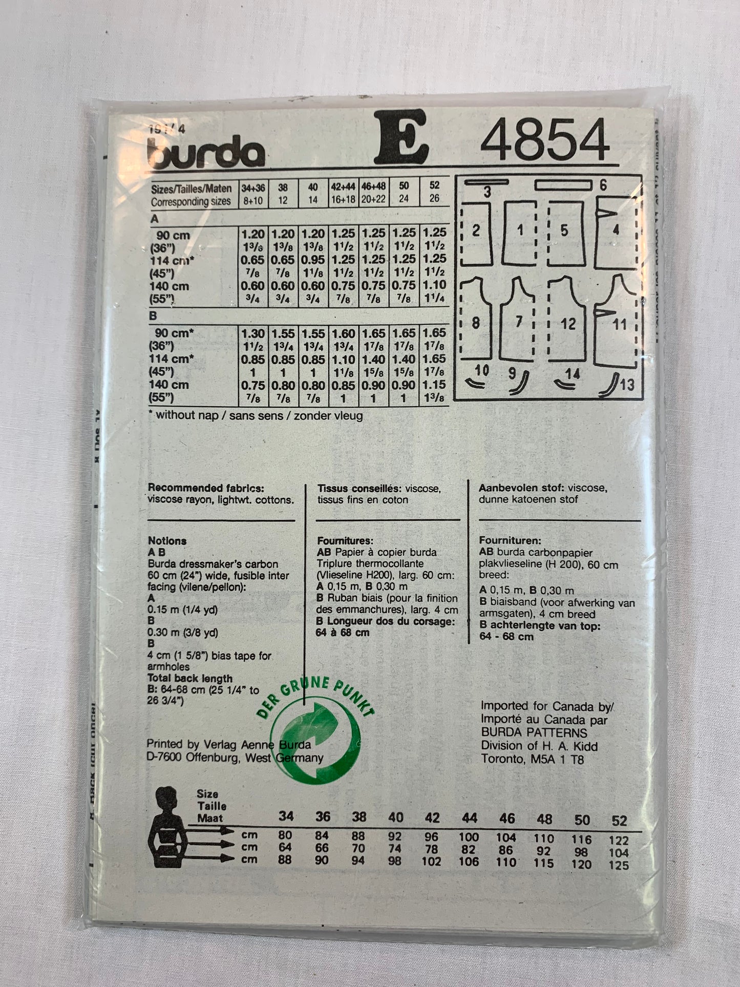 Burda Sewing Pattrn 4854 Misses' Tops, Sleeveless, Halter, Size 8-26, Uncut, Vintage 1980