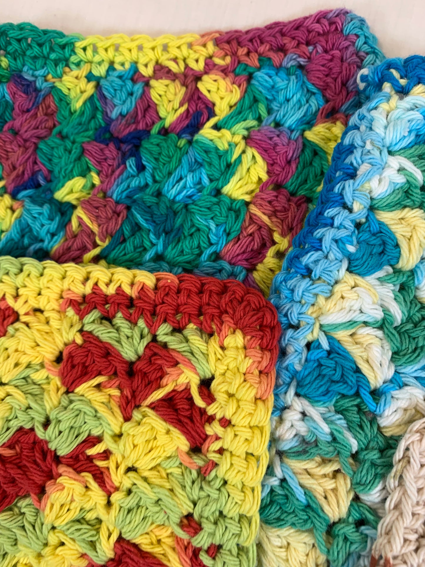 Hand Crocheted Dish Cloths, Multi Colored, Various Sizes, Kitchen Accessory