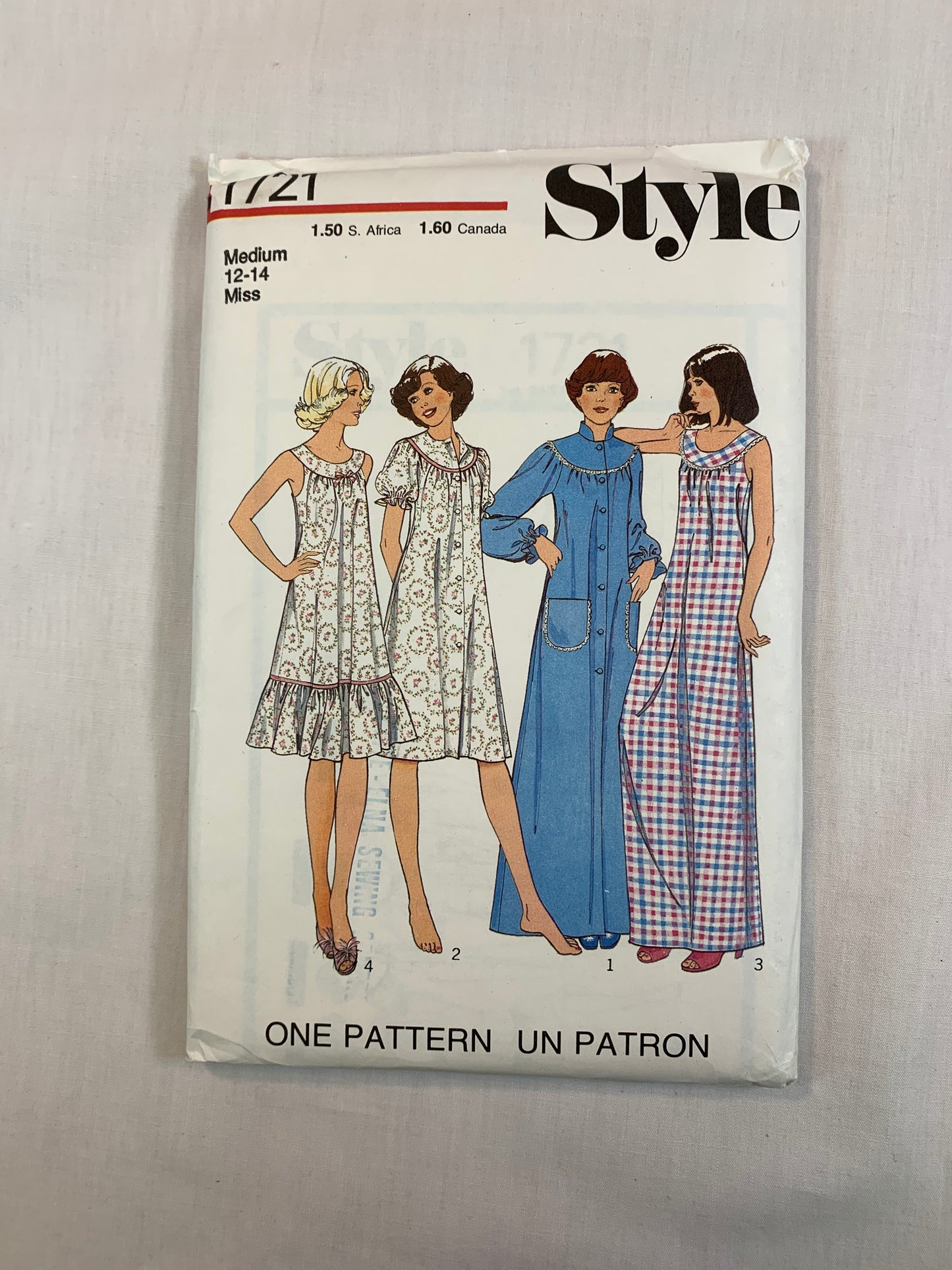 Style 1721 Misses', Housecoat, Nightdress, Size 12-14, Uncut, Vintage 1976