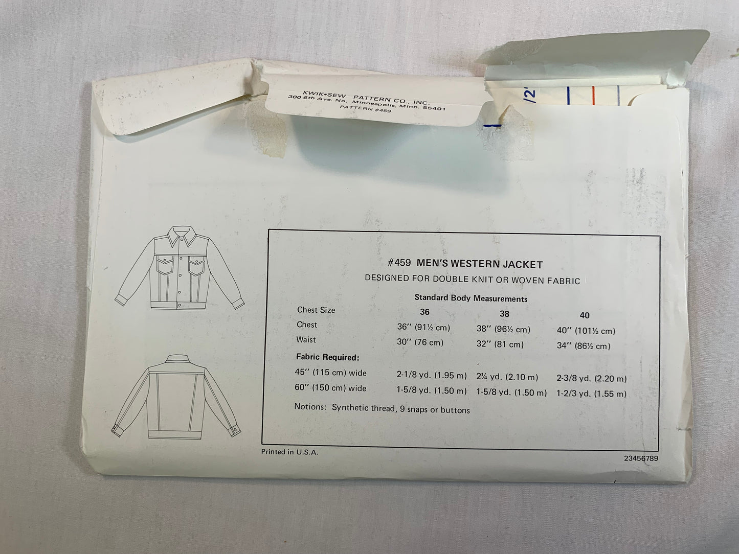 KWIK 459 Men's Western Shirt, Size 36-40, Uncut, Vintage 1980