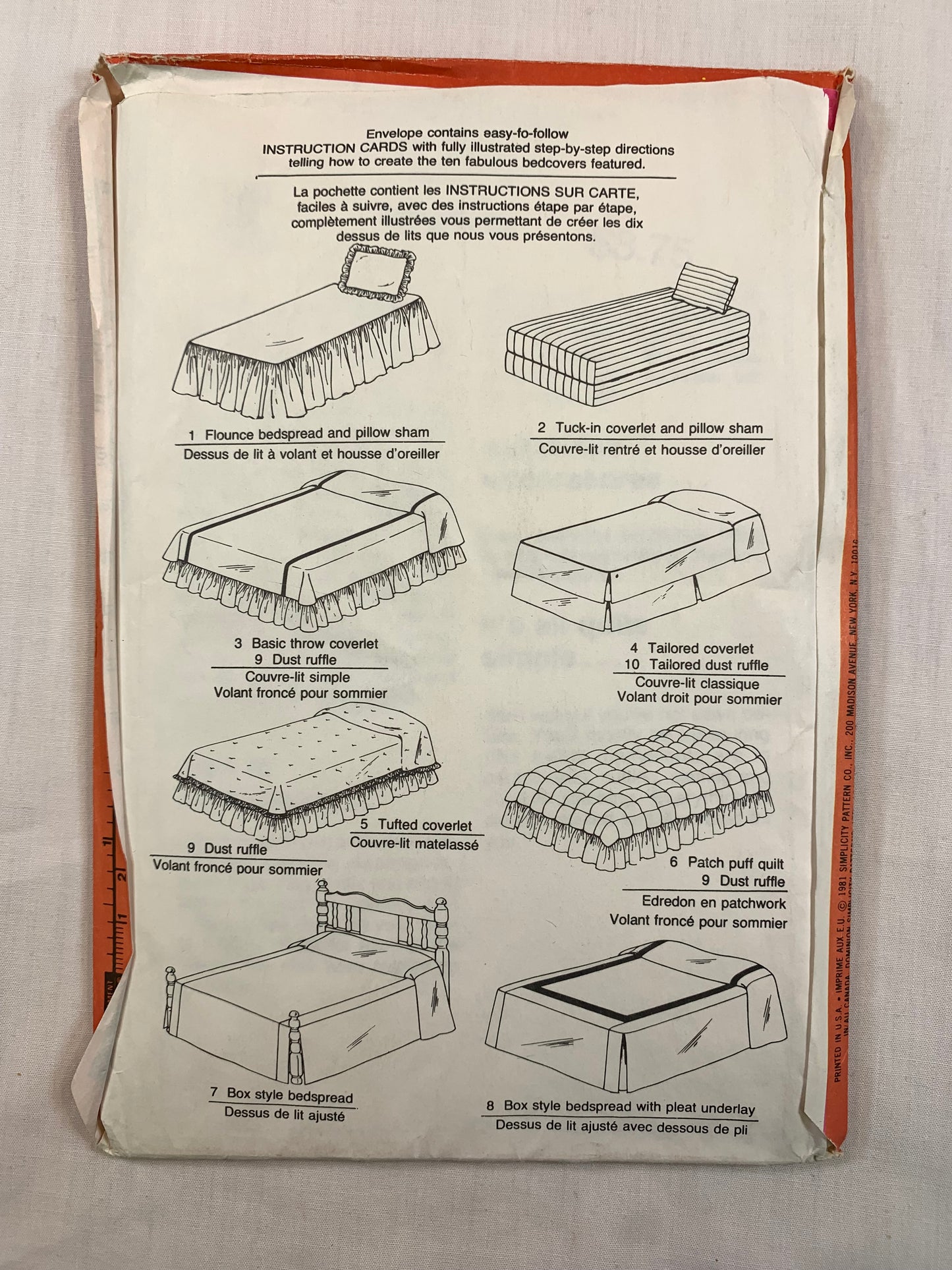 Simplicity Sewing Pattern 122 Crafts, 10 Bedcovers, Flounce, Tuck In, Throw, Dust Ruffle, Uncut, Vintage 1981