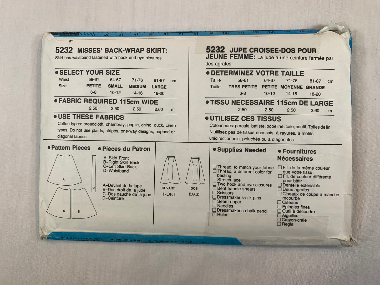 Simplicity 5232 Misses' Skirts, Size 10-12, Uncut, Vintage 1981