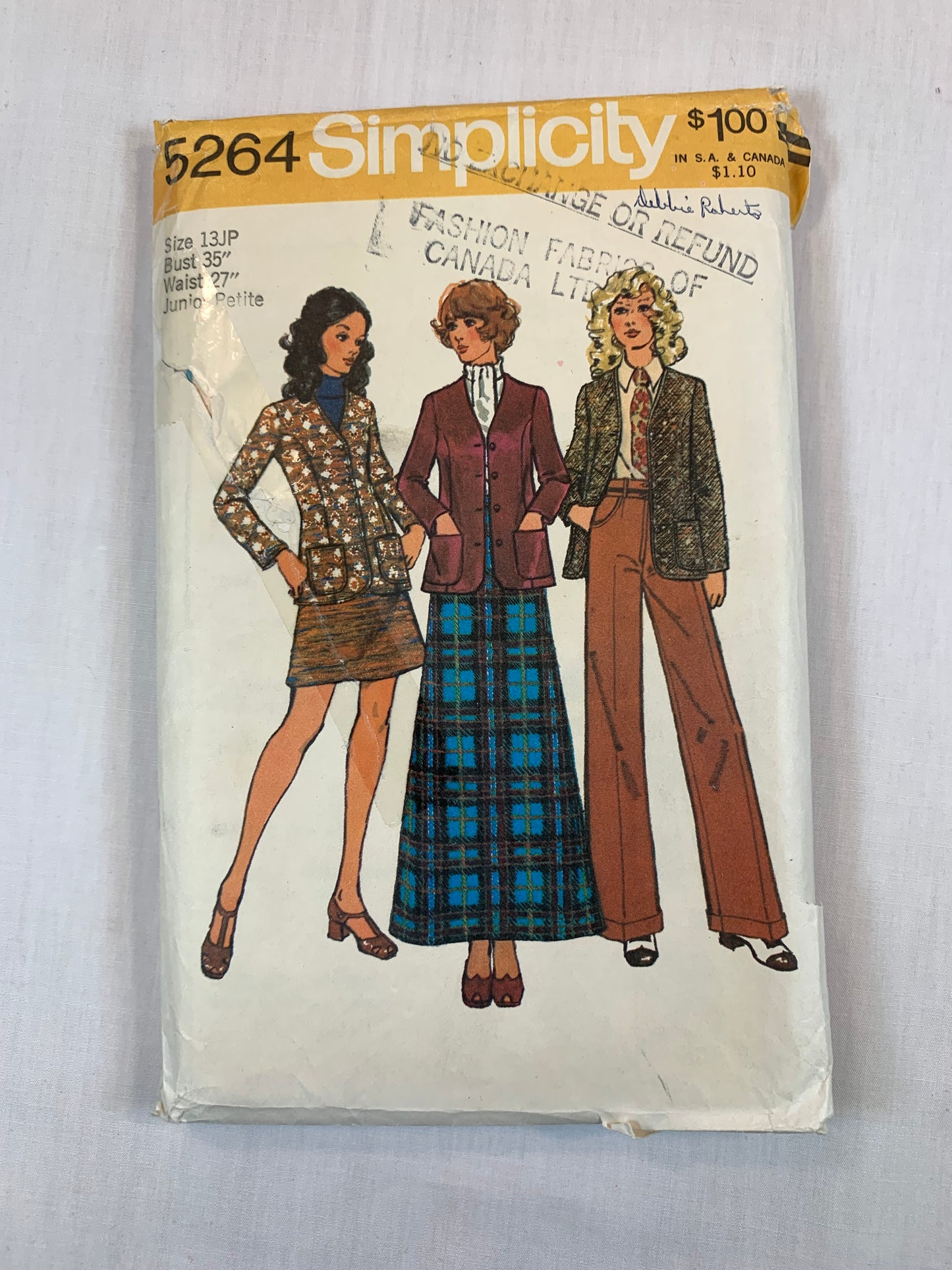 Simplicity 5264 Misses' Petites Cardigan Jacket, Skirt, Pants,, Size 13, Cut, Vintage 1972