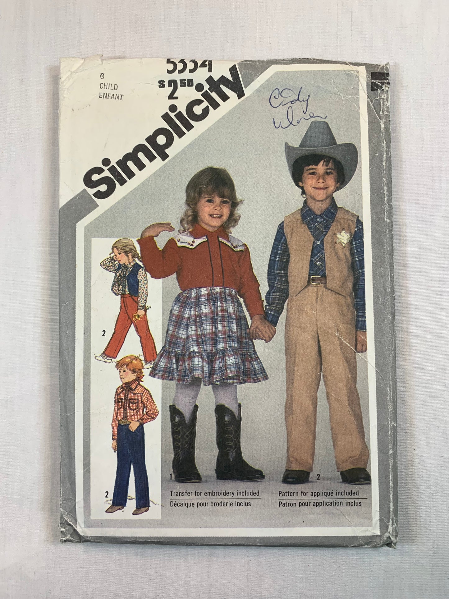 Simplicity 5334 Child's, Boys', Girls' Western Shirt, Pants, Skirt, Lined Vest, Size 3, Cut, Vintage 1981