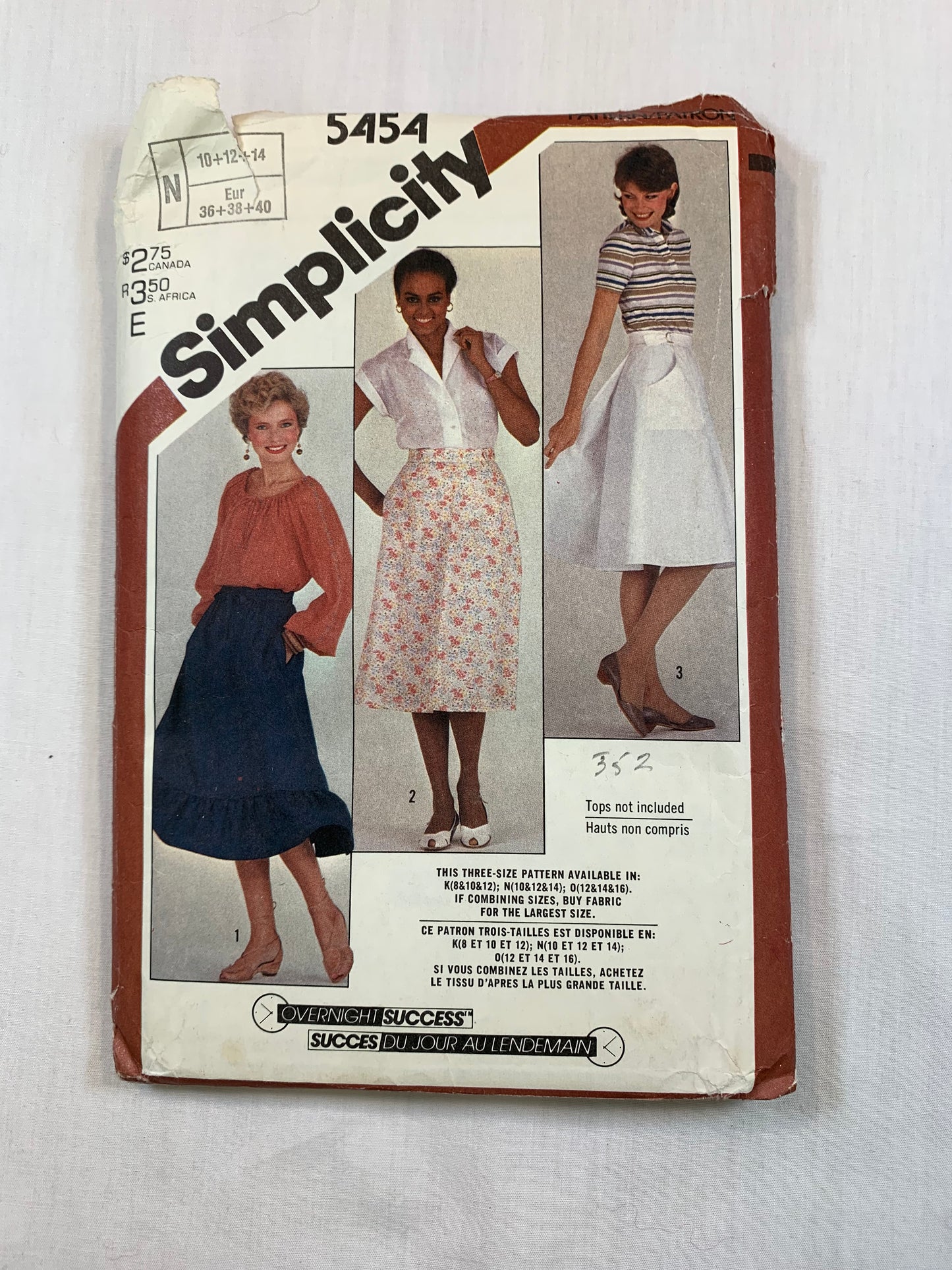 Simplicity 5454 Misses' Back Wrap Skirt, Size 10-14, Cut, Vintage 1982