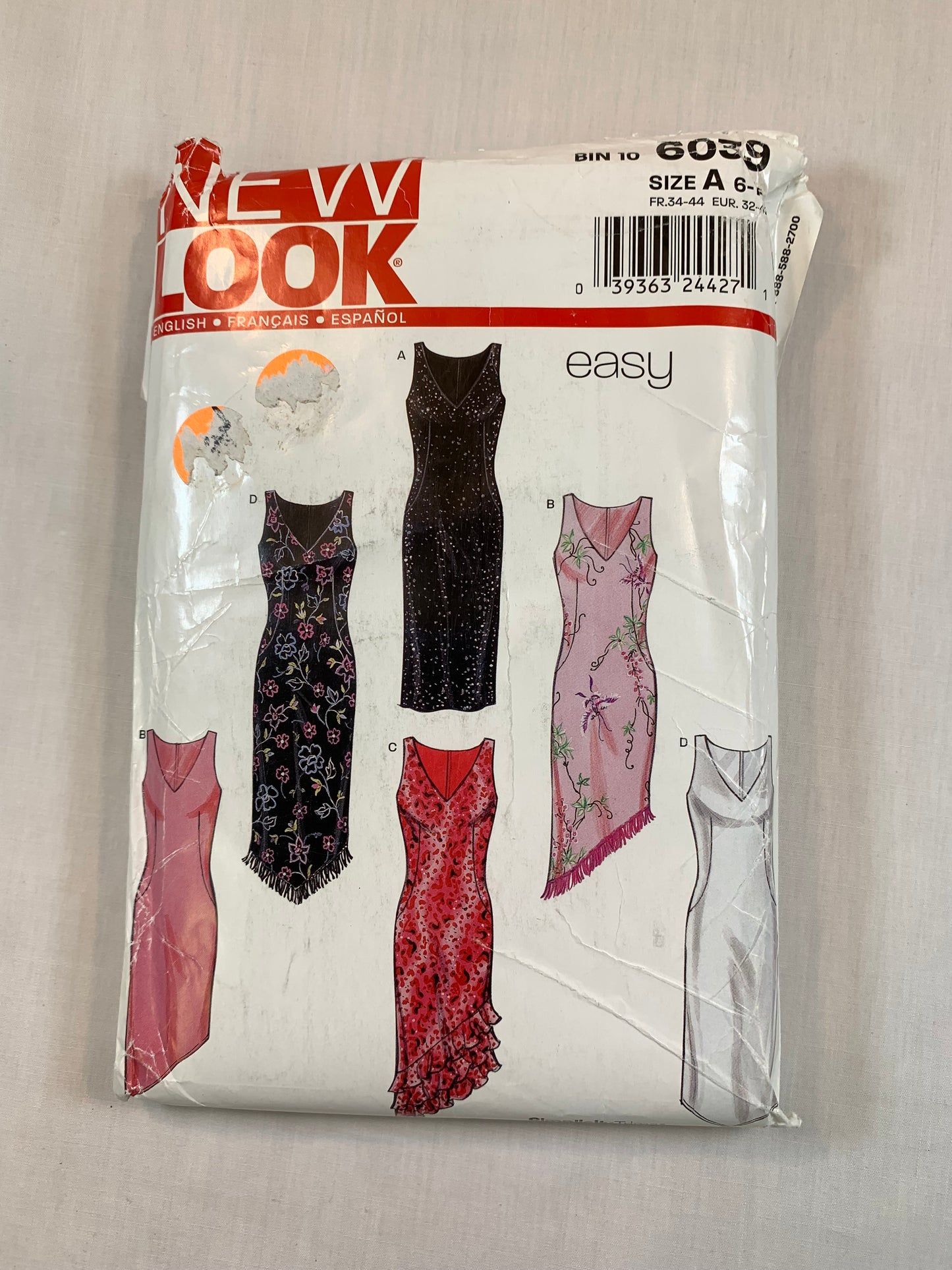 Simplicity New Look Sewing Pattern 6039 Misses' Dress, Sleevesless, 4 Variations, V-Neckline, Size 6-16, Uncut, 2002