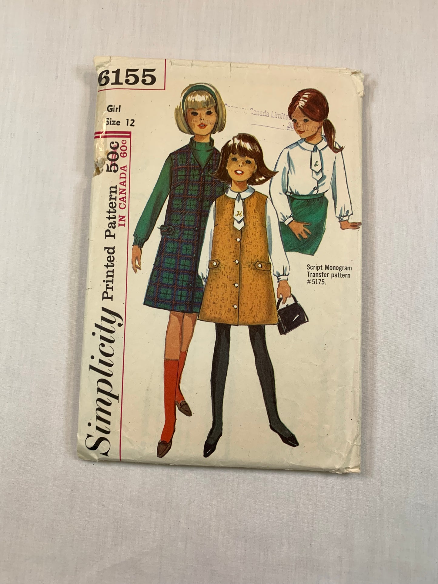 Simplicity 6155 Girls' Blouse, Jumper, Size 12, Cut, Vintage 1965