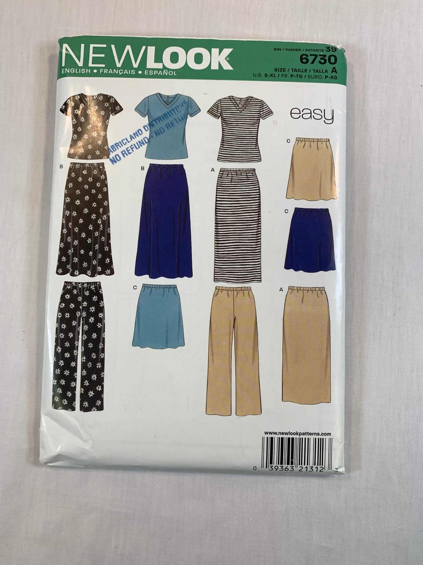 Simplicity New Look Sewing Pattern 6730 Misses' Pants, Skirt, Two Lengths, Elastic Waist, Top, Size 10-24, Uncut, 2011
