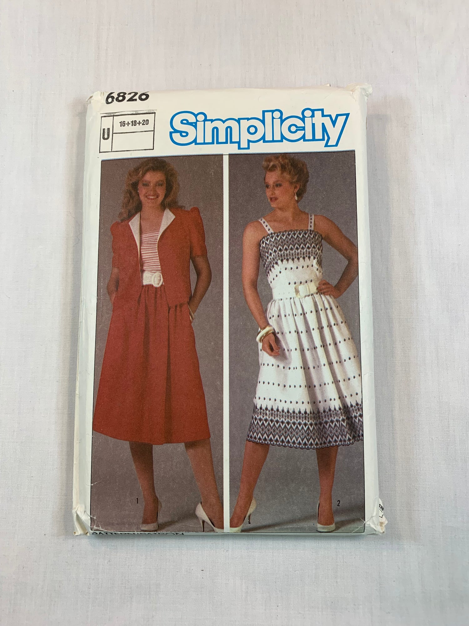 Simplicity 6826 Misses' Sundress, Jacket, Size 16-20, Cut, Vintage 1985