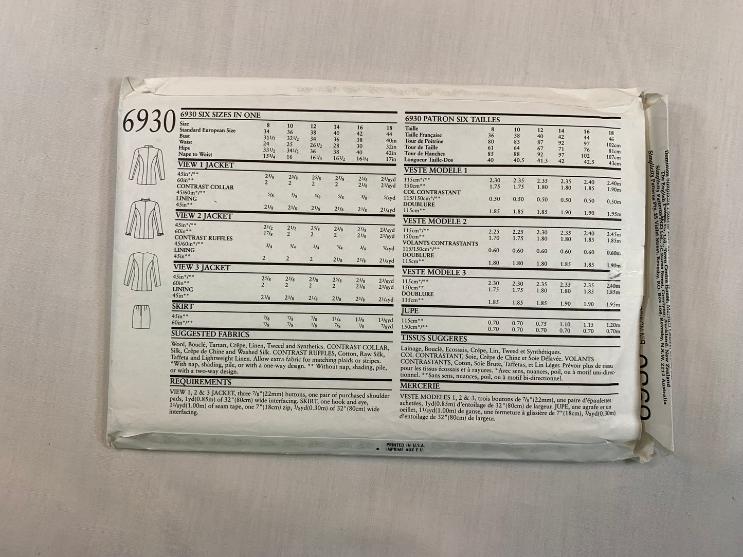 Simplicity New Look 6930 Misses' Jacket, Skirt, Size 8-18, Uncut