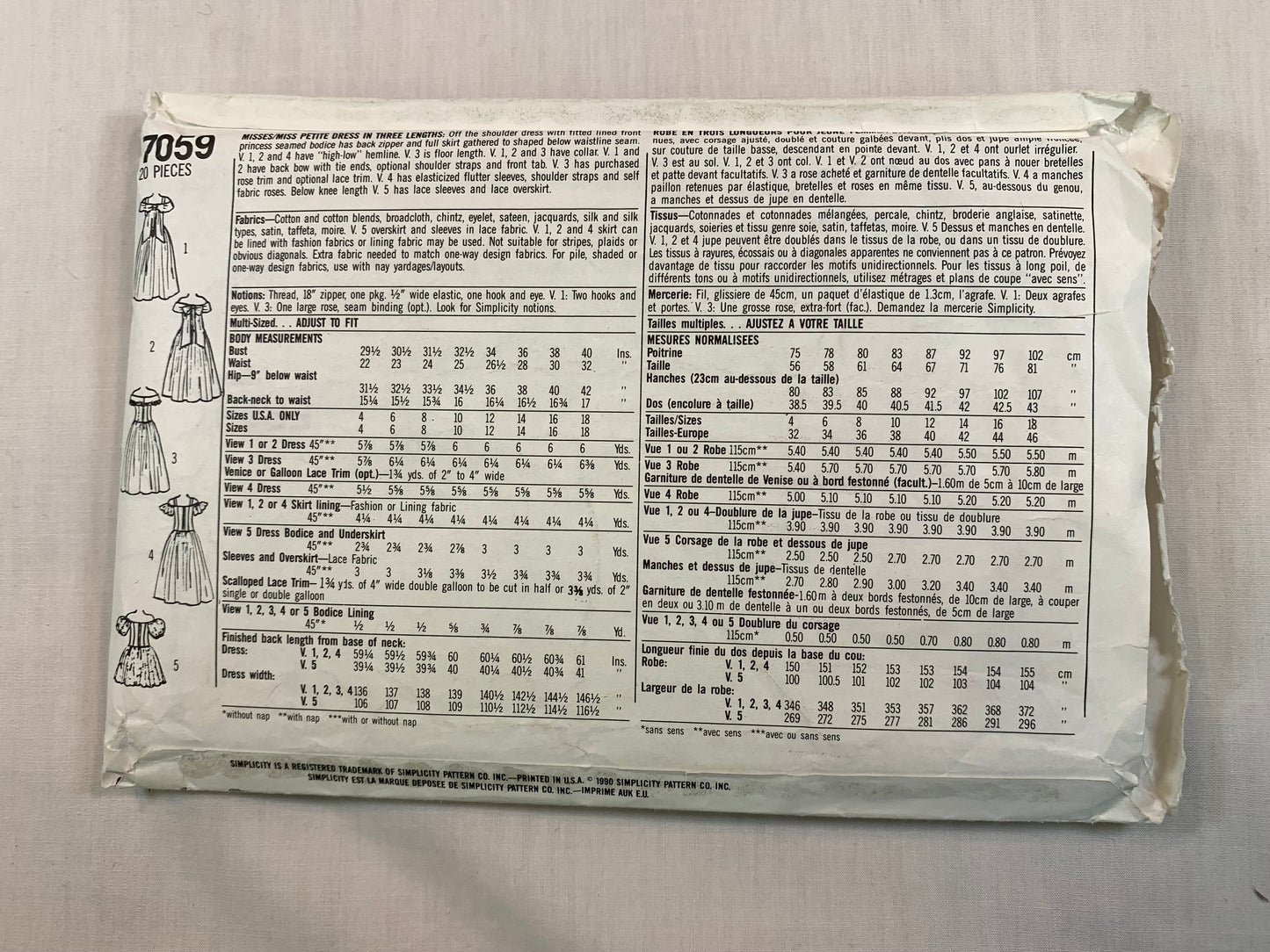 Simplicity 7095 Misses' Dress, Size 4-14, Cut, Vintage 1990