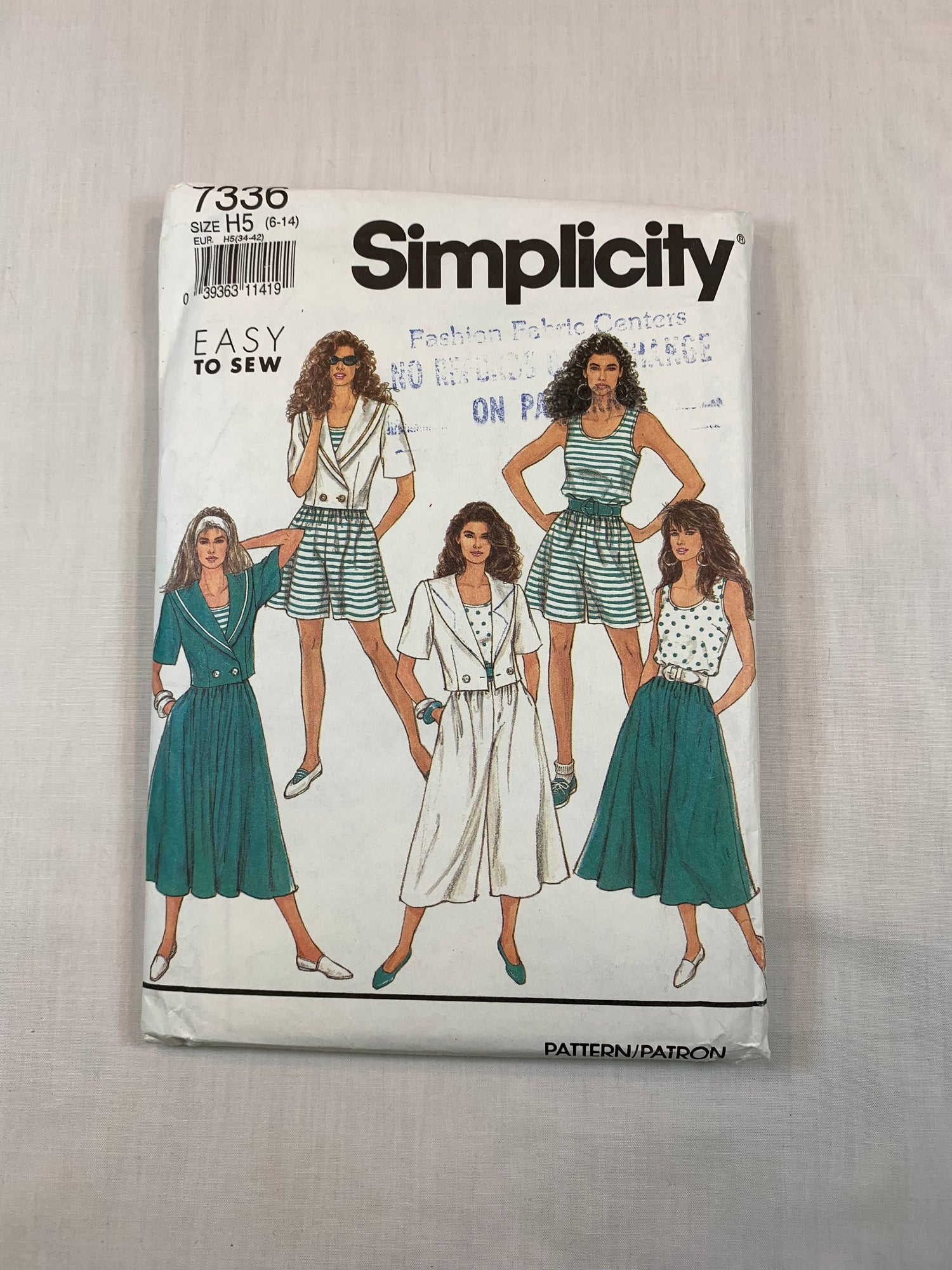 Simplicity 7336 Misses' Culottes, Skirt, Tank Top, Unlined Jacket. Size 6, Cut, Vintage 1991