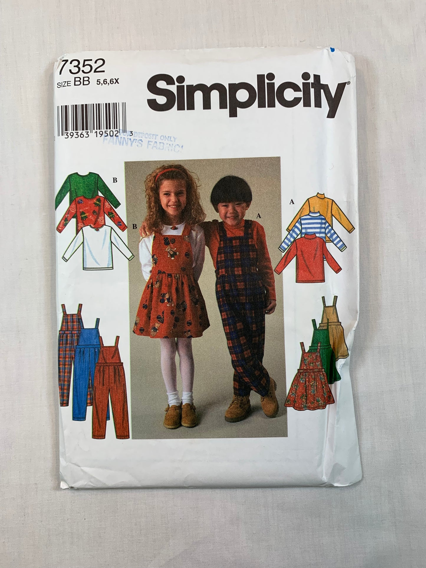 Simplicity 7352 Boys' Girls' Knit Top, Overalls, Jumper, Size 5-6X, Uncut, Vintage 1996