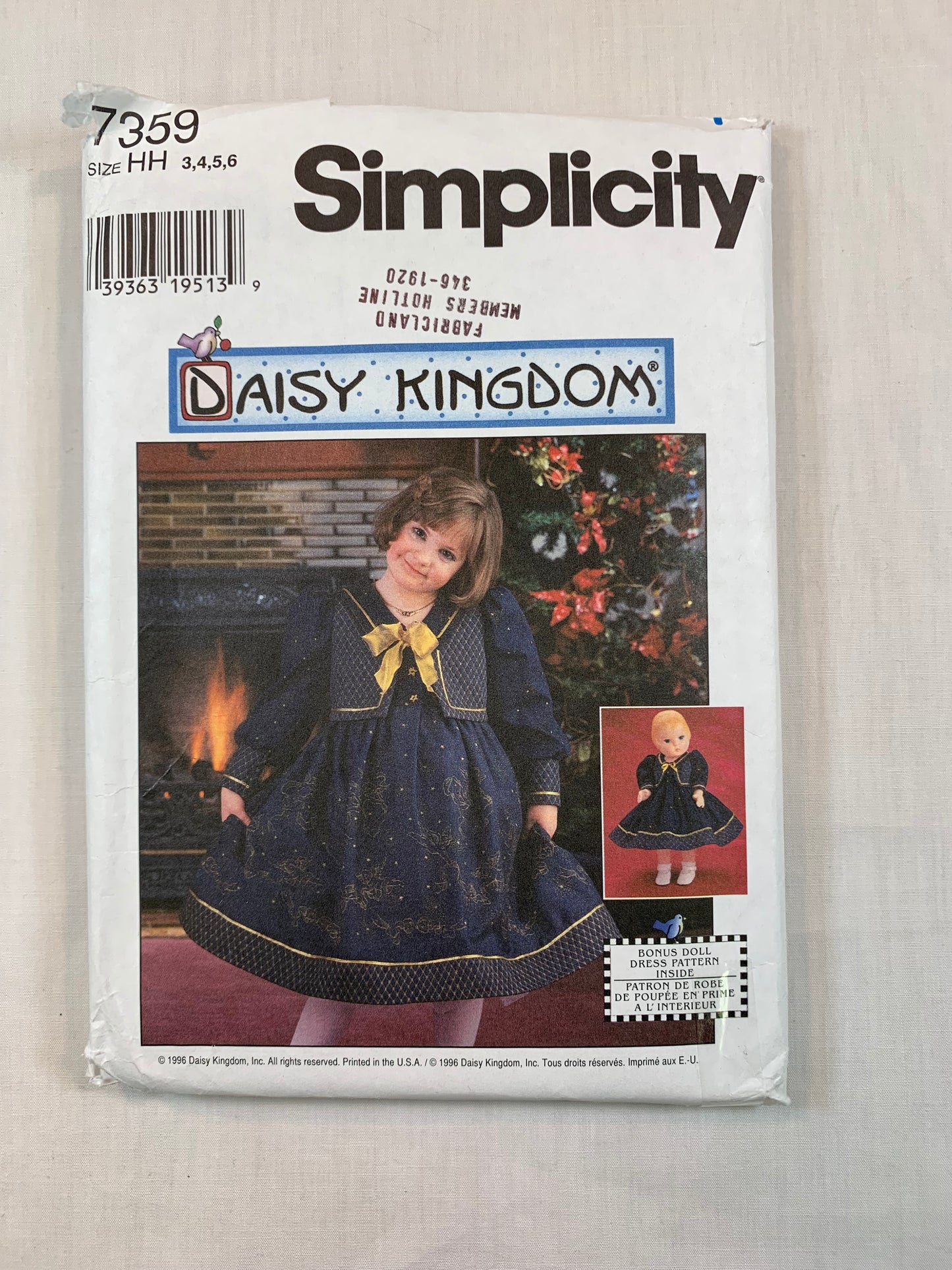 Simplicity Sewing Pattern 7359 Daisy Kingdom, Girls' Vest, Dress, 17 " Doll Vest, Dress, Size 3-6, Uncut, Vintage 1996