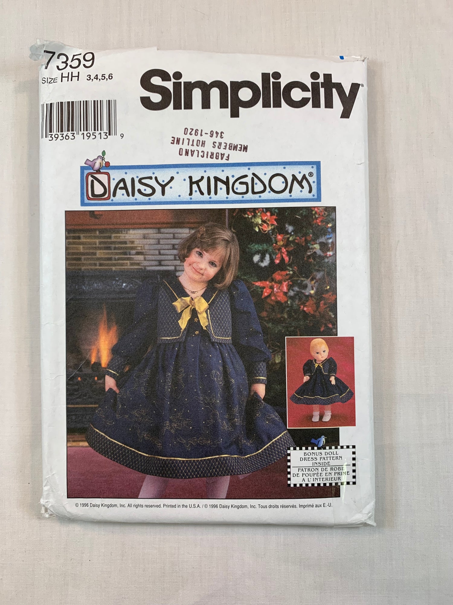 Simplicity Sewing Pattern 7359 Daisy Kingdom, Girls' Vest, Dress, 17 " Doll Vest, Dress, Size 3-6, Uncut, Vintage 1996