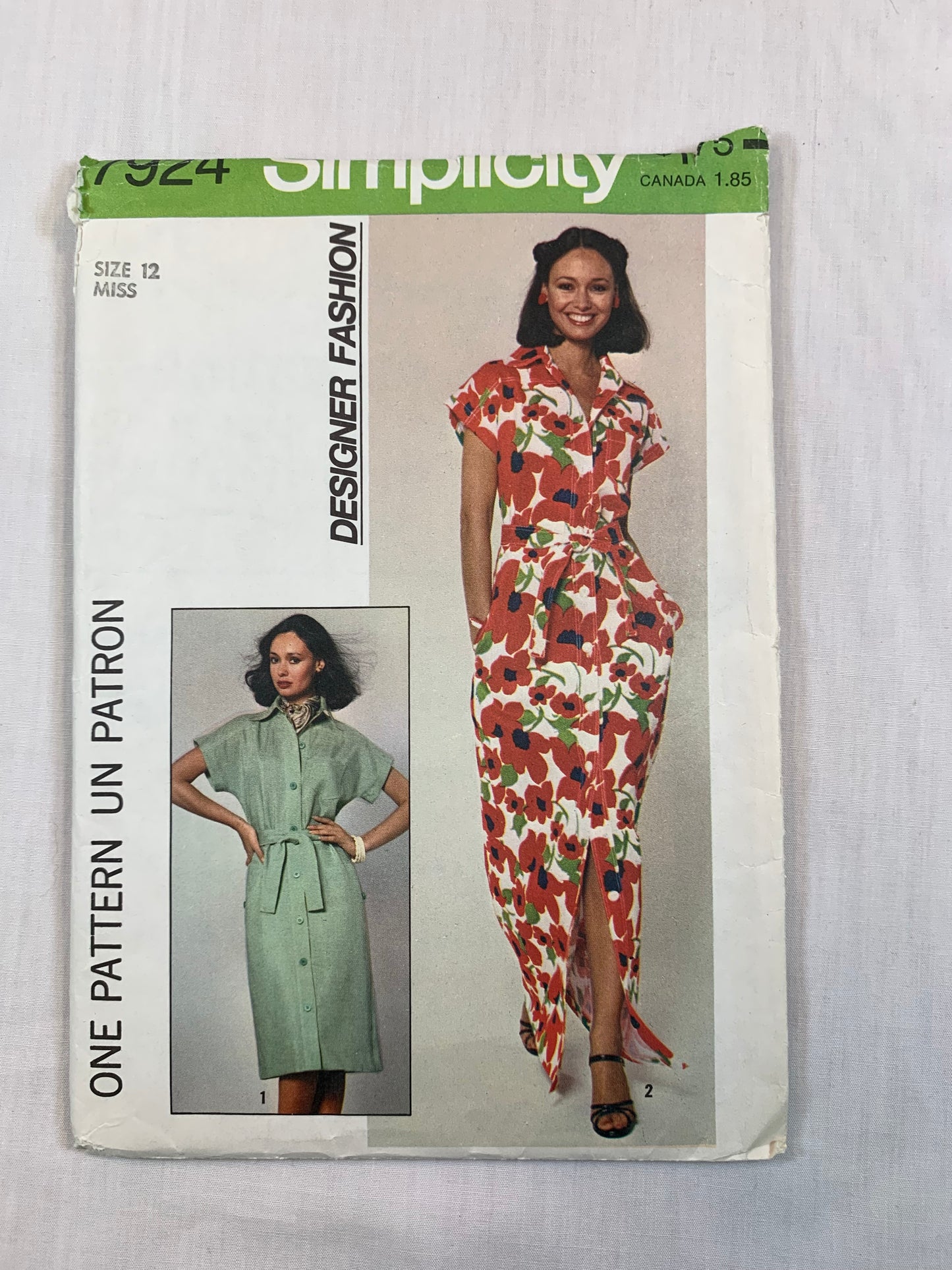 Simplicity 7924 Misses' Dress, Size 12, Cut, Vintage 1977