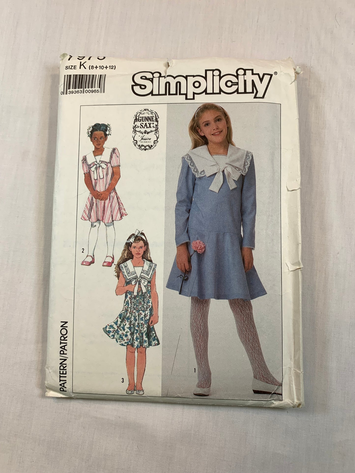 Simplicity 7975 Girls' Dress, Size 8, Cut, Vintage 1987