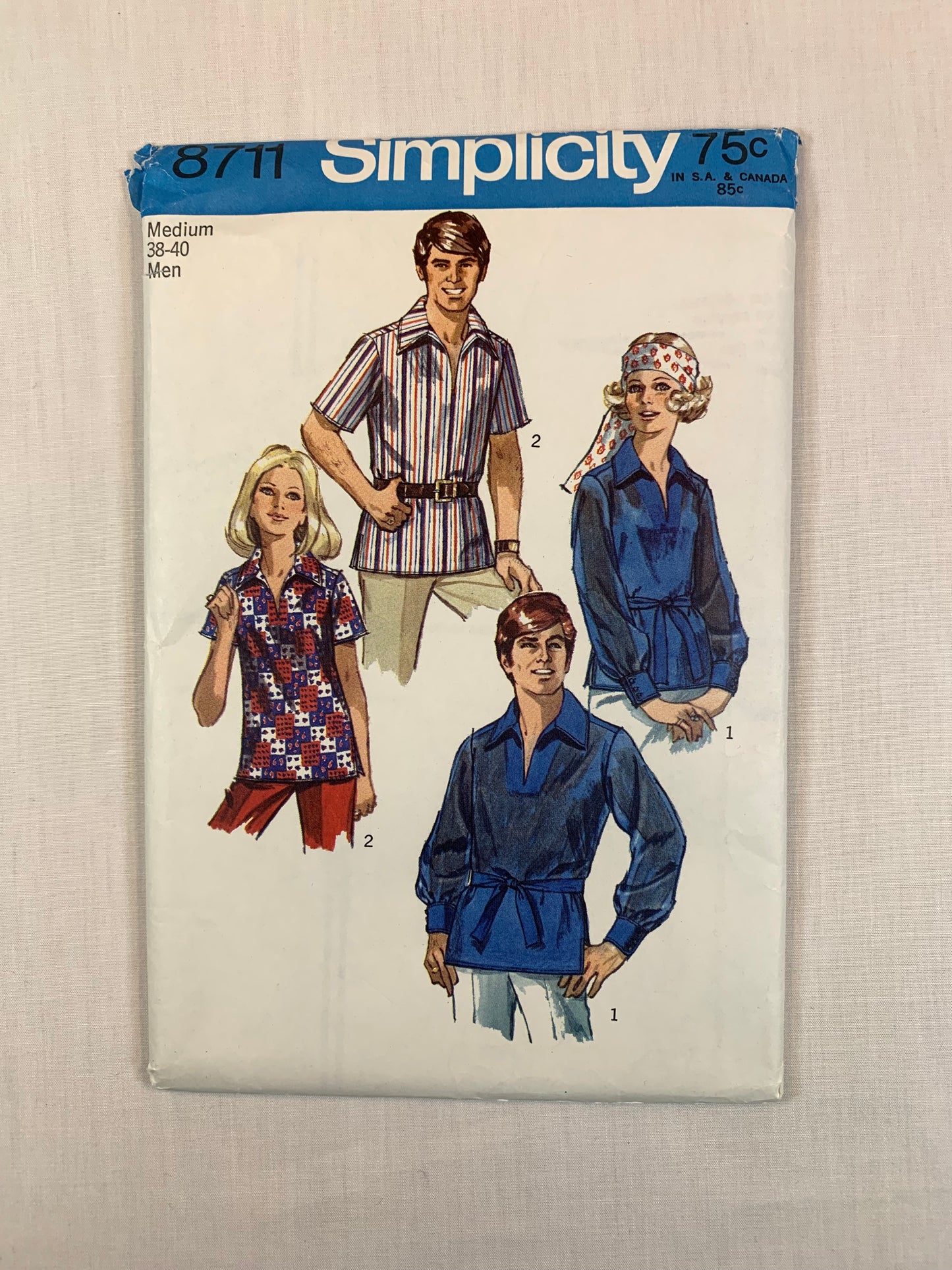 Simplicity 8711 Men's, Shirt, Size 38-40, Cut, Vintage 1970