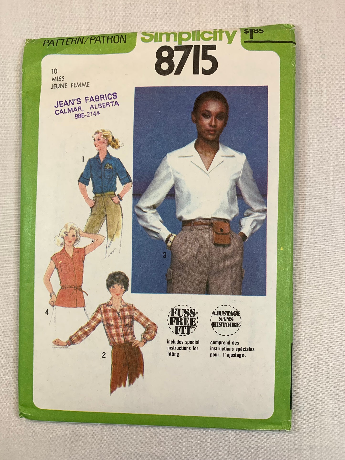 Simplicity 8715 Misses' Blouse, Belt, Size 10, Cut, Vintage 1978