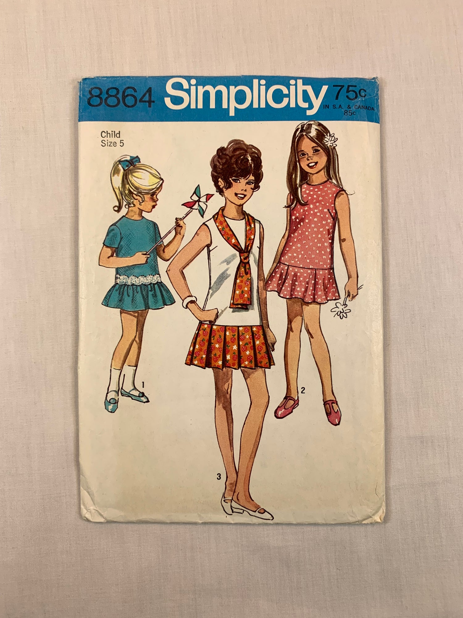 Simplicity 8864 Girls' Dresses, Size 5, Cut, Vintage 1970