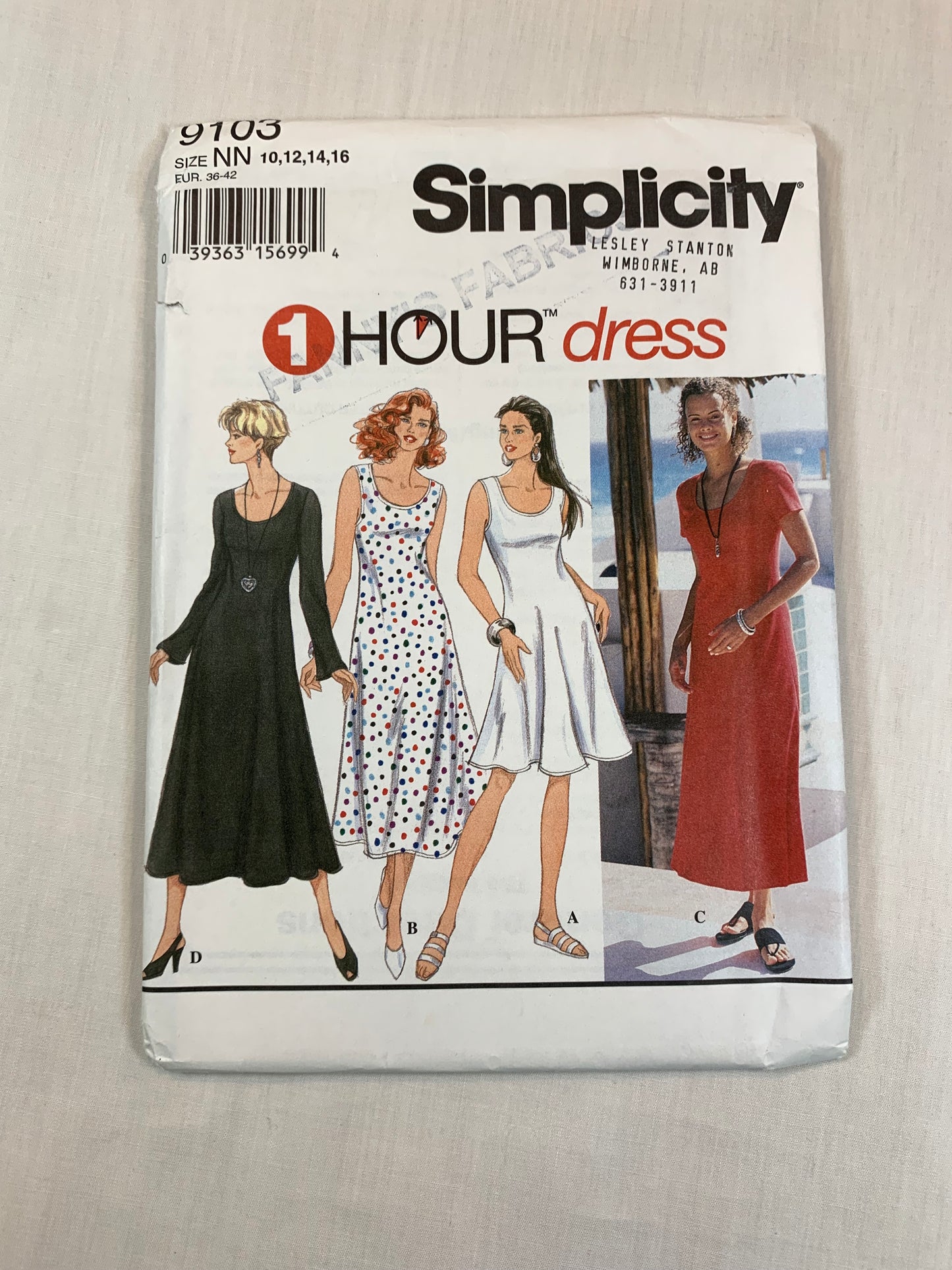 Simplicity 9103 Misses'Miss Petite Dress, Size 10-16, Uncut, Vintage 1994